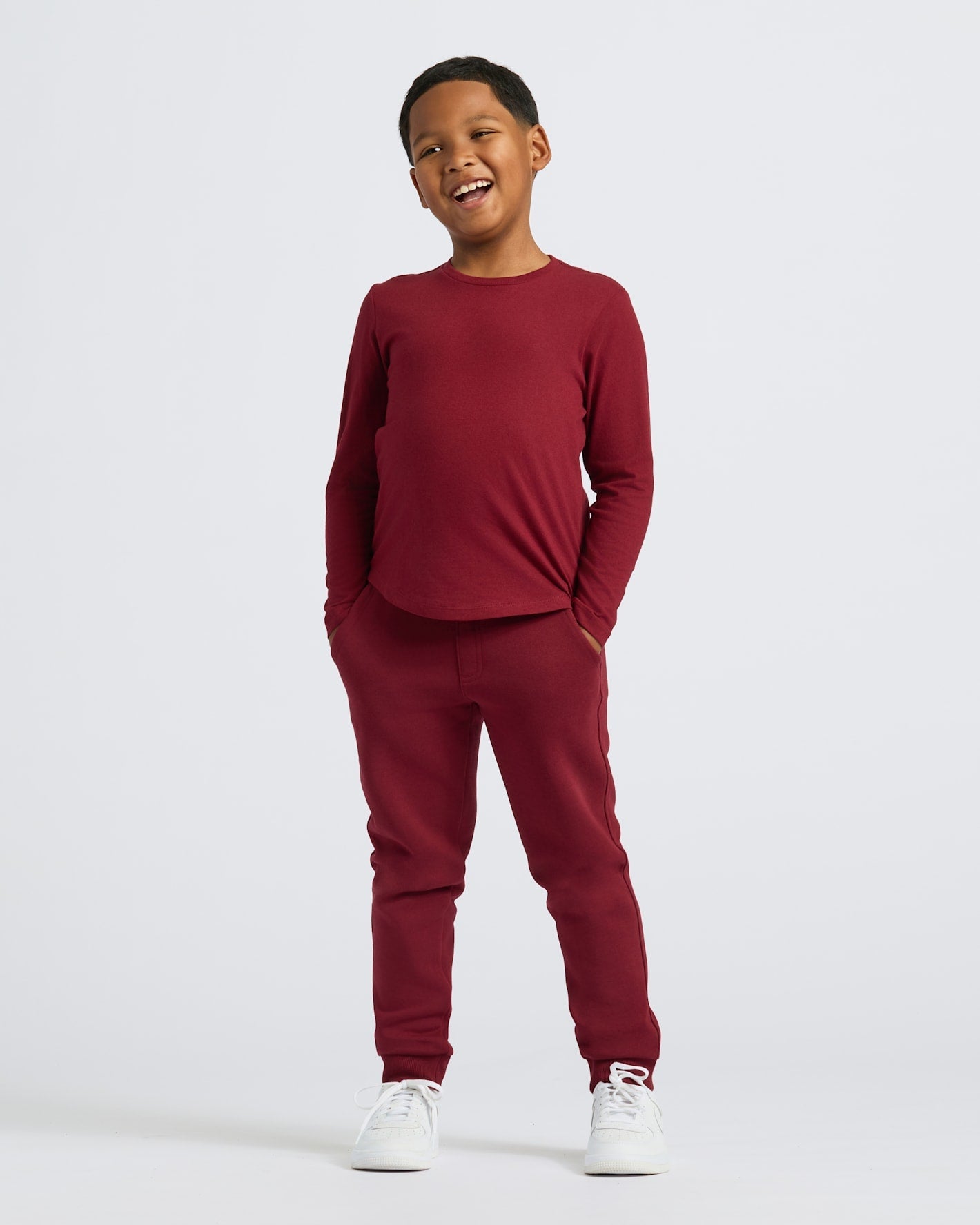 Boys' Dark Maroon Classic Long Sleeve Crew Neck