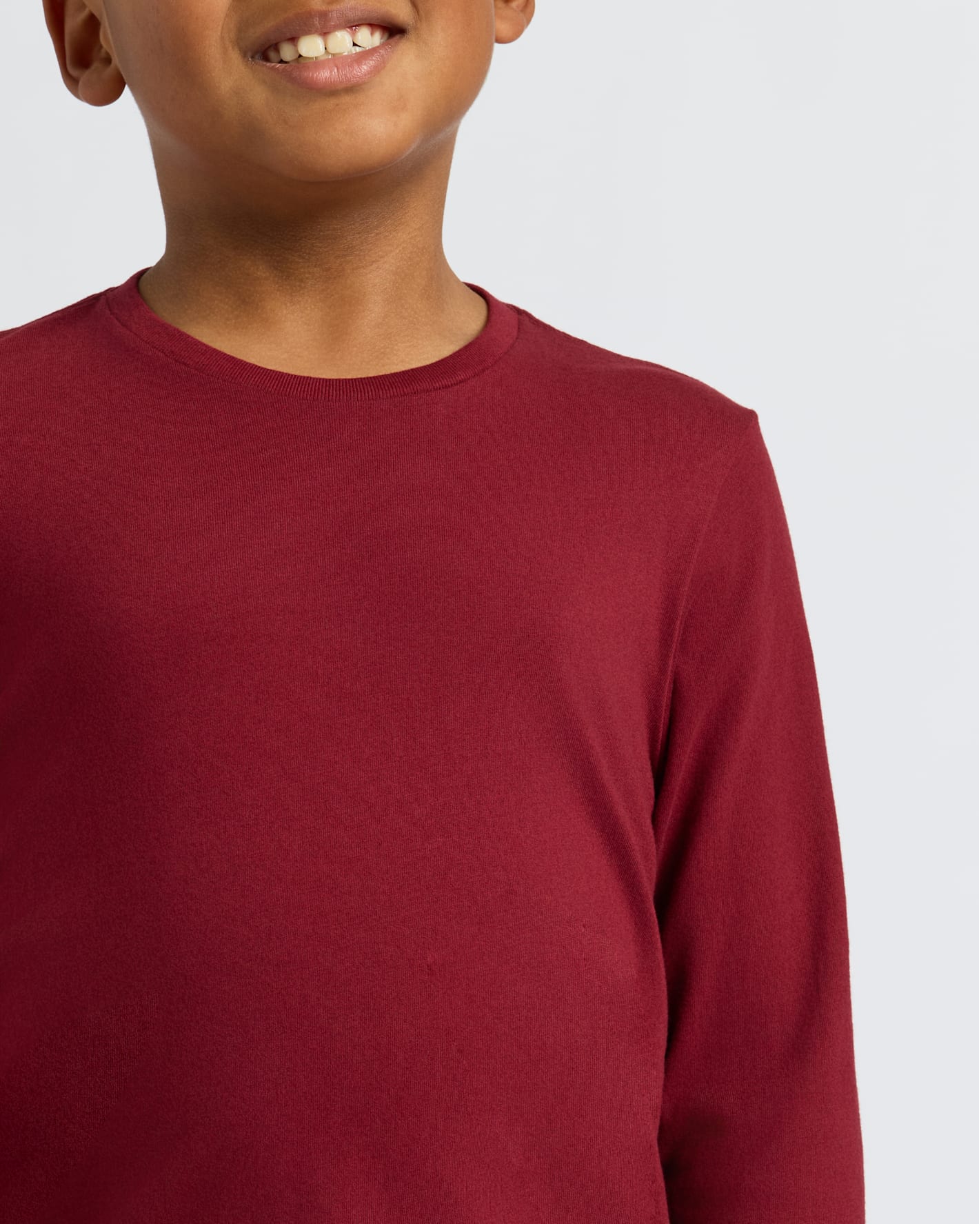 Boys' Dark Maroon Classic Long Sleeve Crew Neck