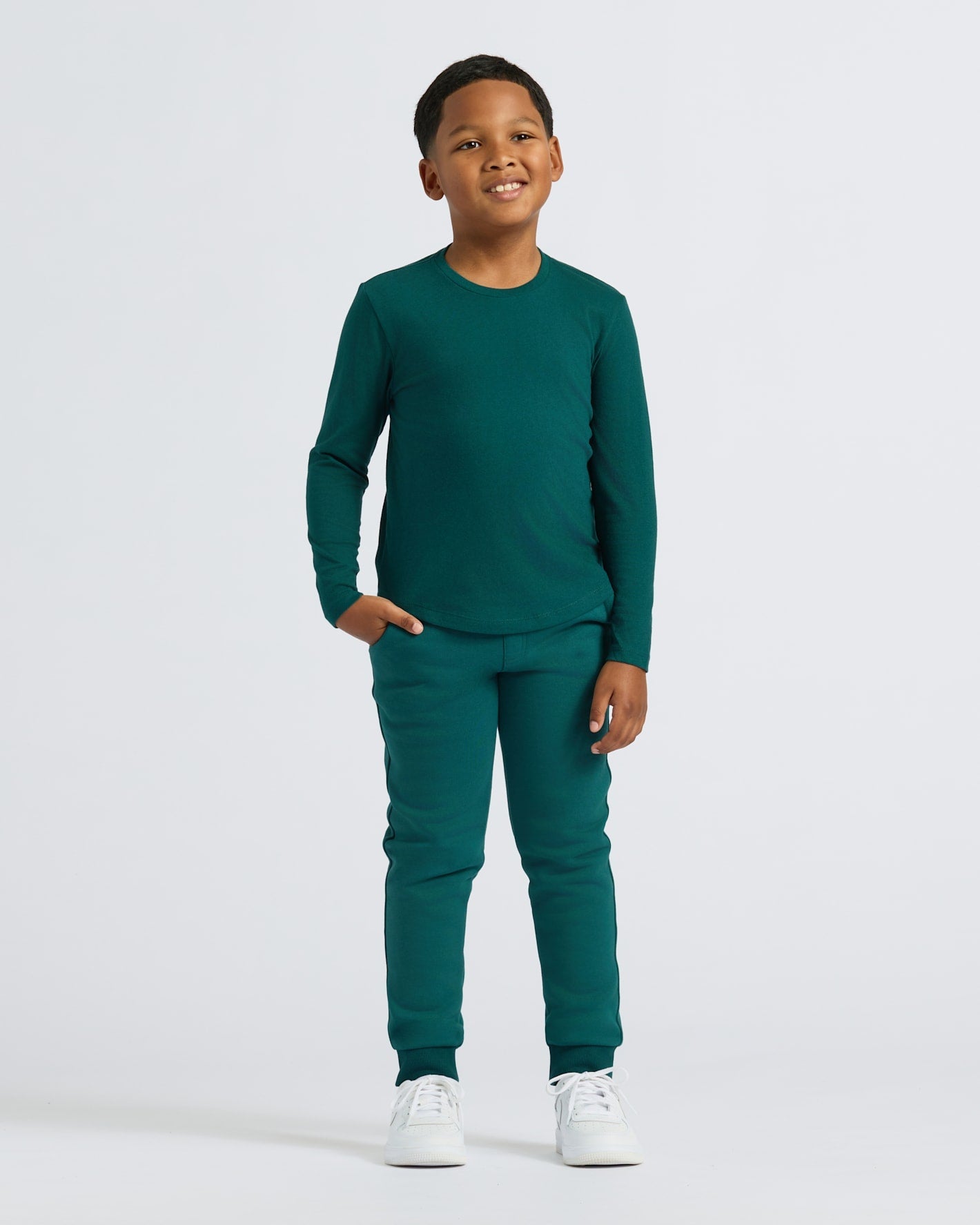 Boys' Deep Emerald Classic Long Sleeve Crew Neck