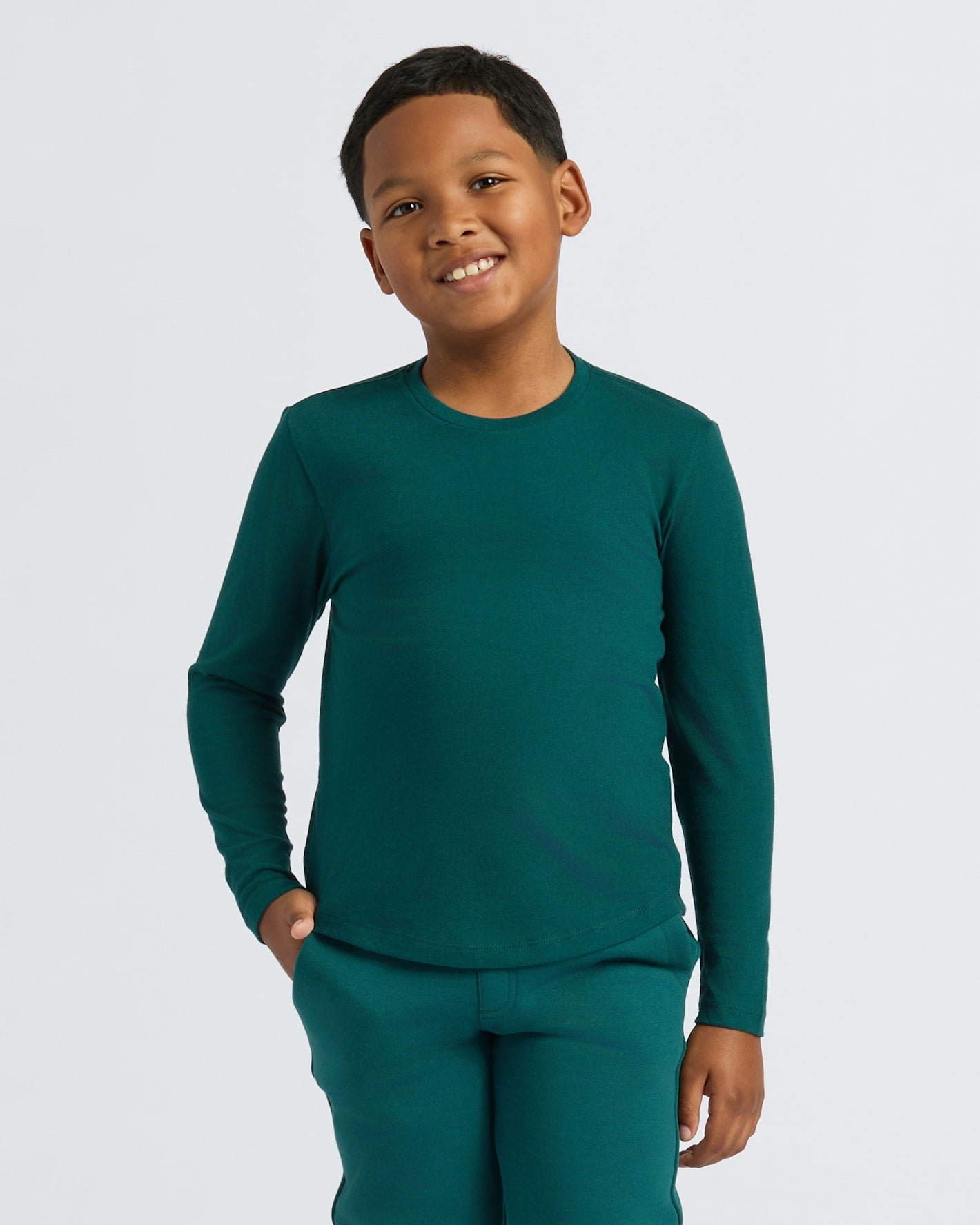 Boys' Deep Emerald Classic Long Sleeve Crew Neck