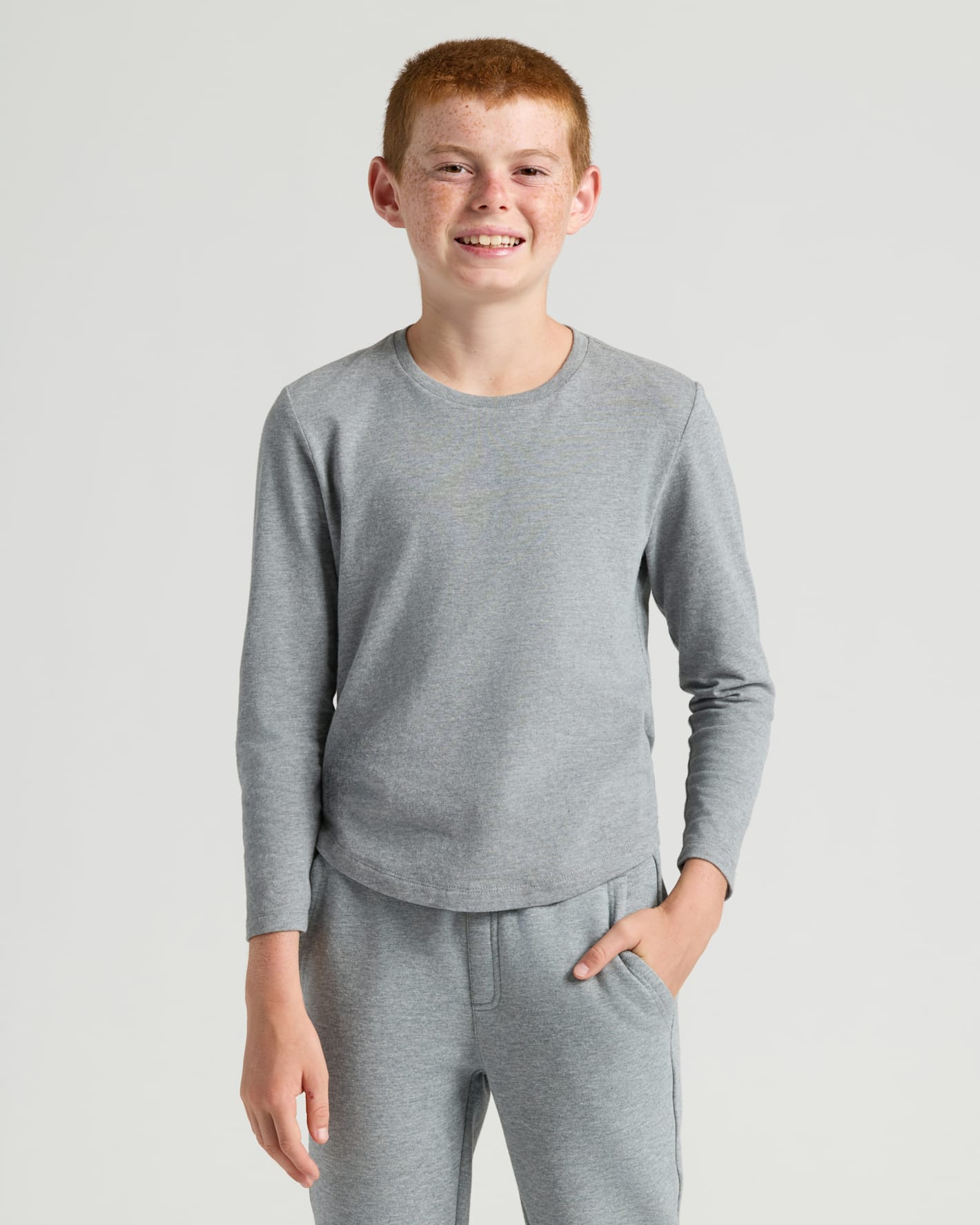 Boys' Heather Gray Classic Long Sleeve Crew Neck