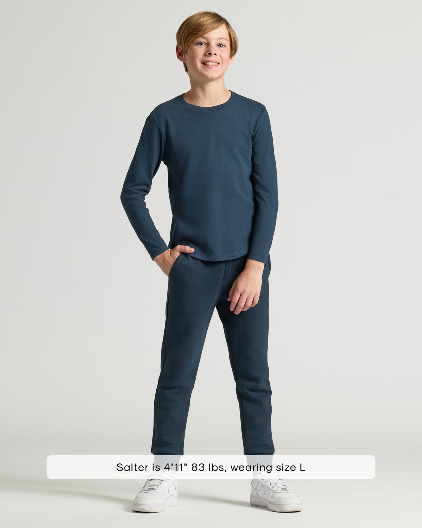 Boys' Navy Classic Long Sleeve Curved Hem Crew