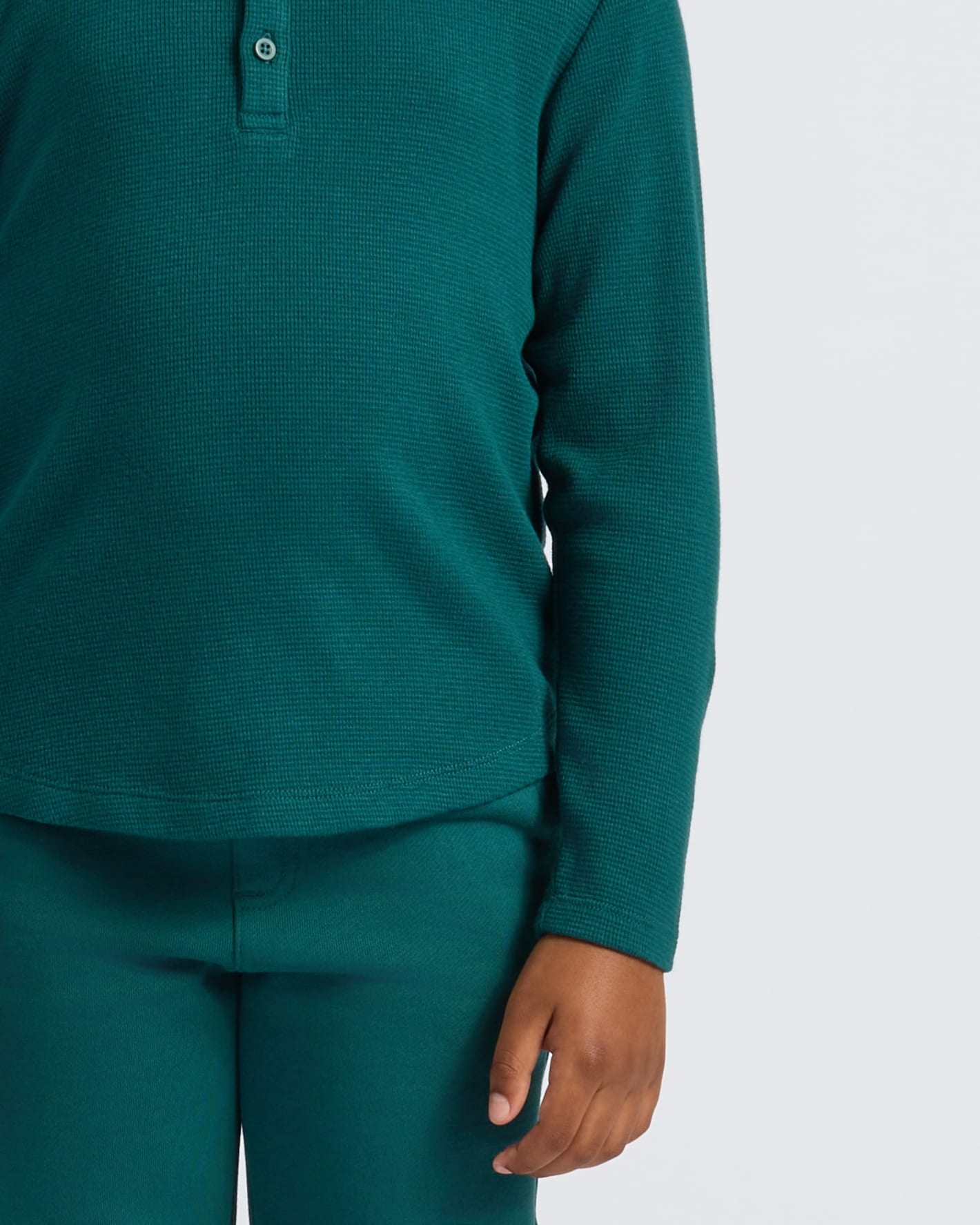 Boys Deep Emerald Long Sleeve Waffle Henley
