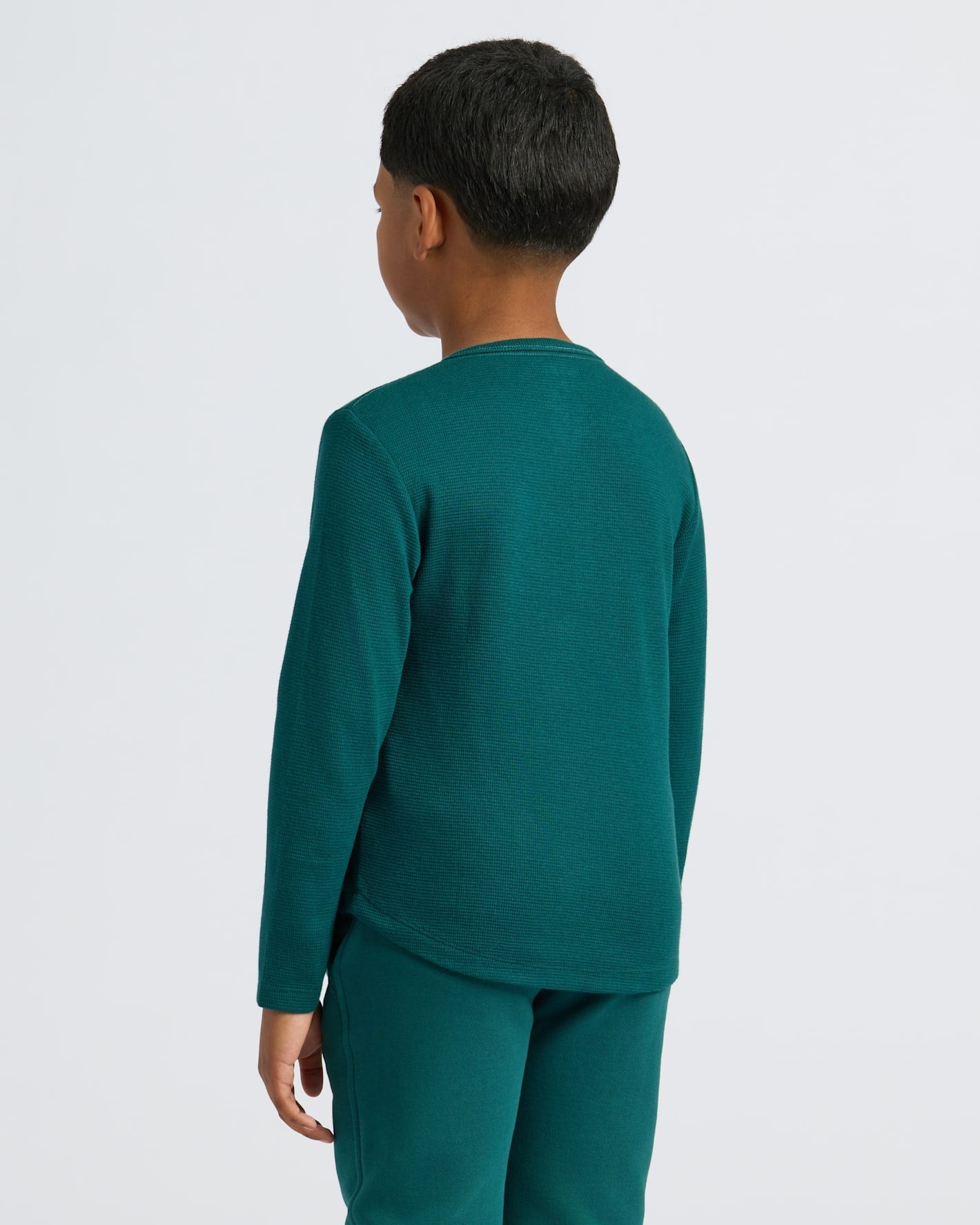 Boys Deep Emerald Long Sleeve Waffle Henley