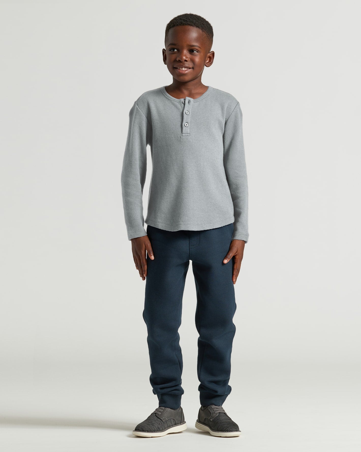 Boys Heather Gray Long Sleeve Waffle Henley