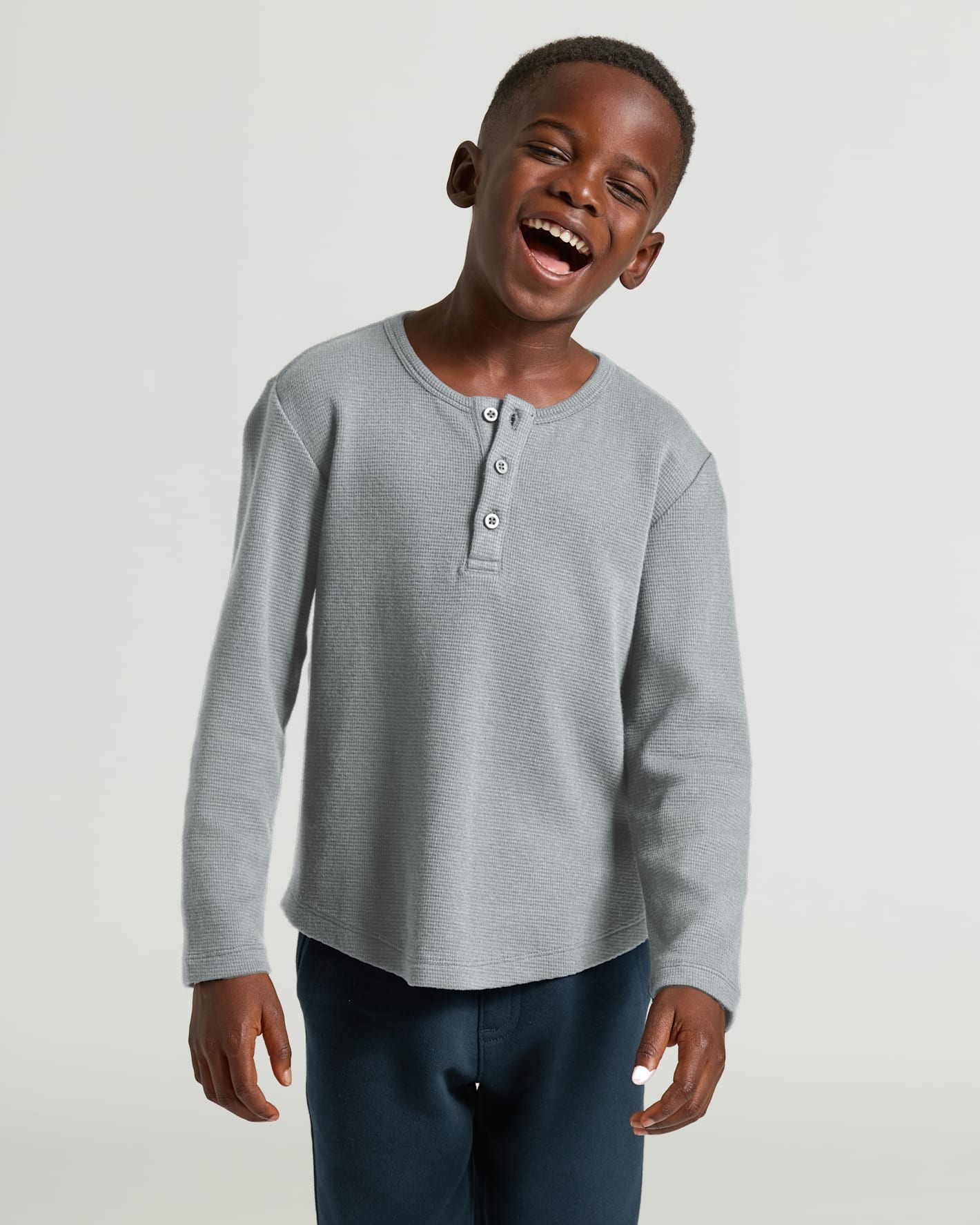 Boys Heather Gray Long Sleeve Waffle Henley