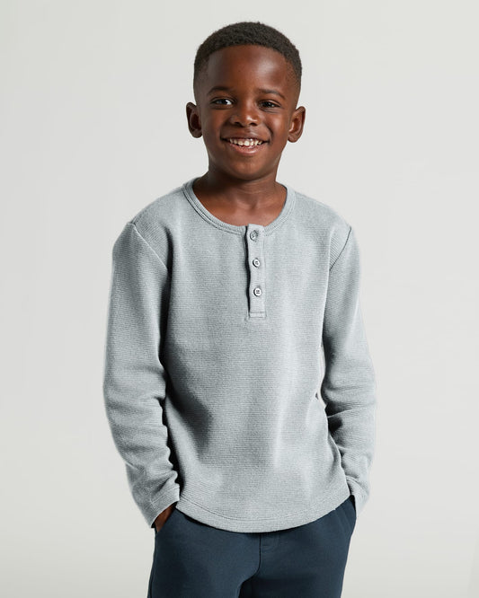 Boys Heather Gray Long Sleeve Waffle Henley