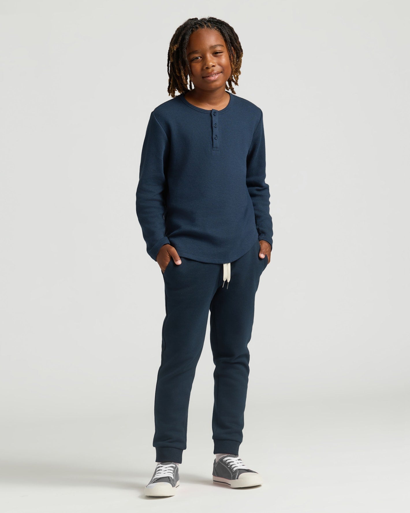 Boys Navy Long Sleeve Waffle Henley