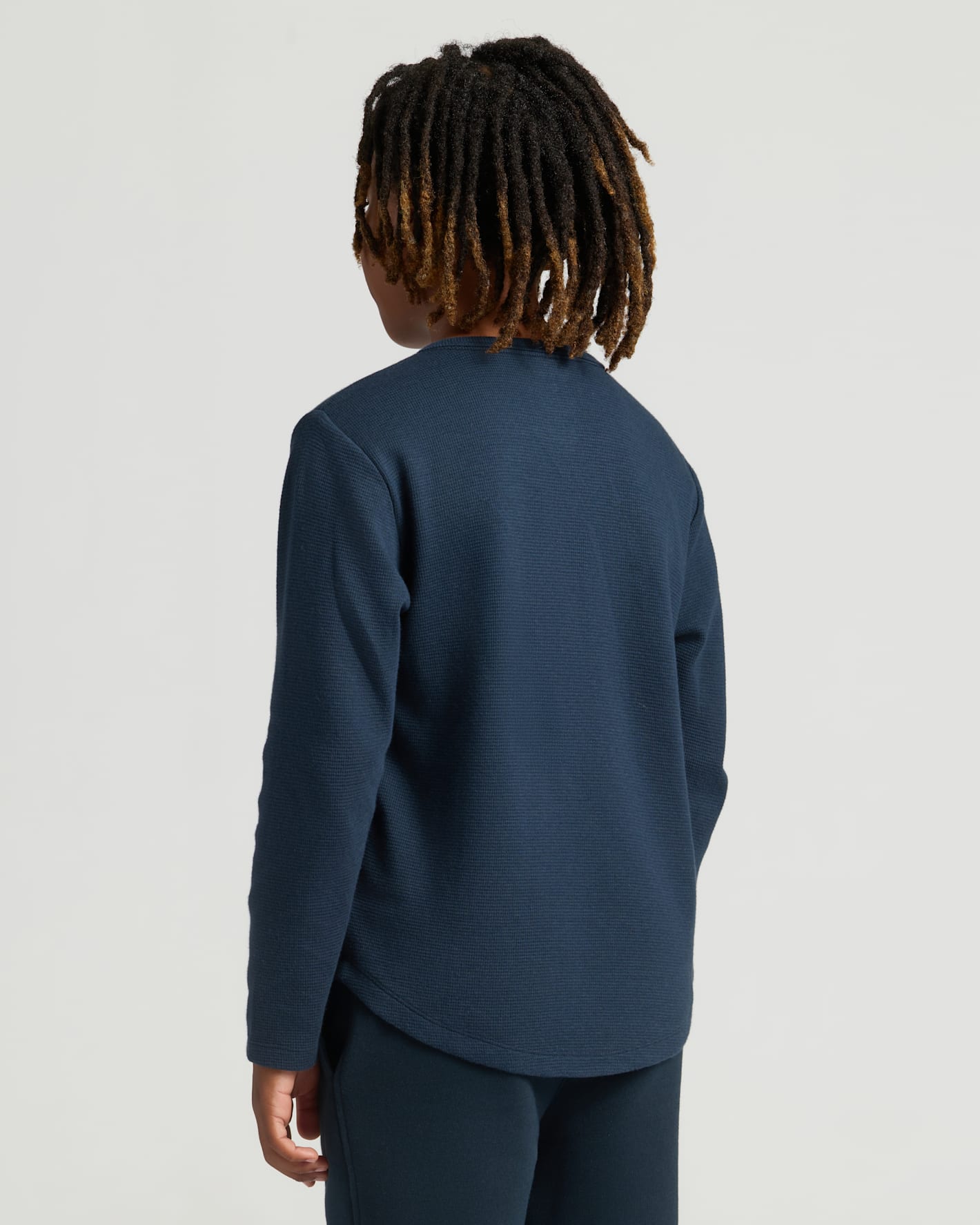 Boys Navy Long Sleeve Waffle Henley