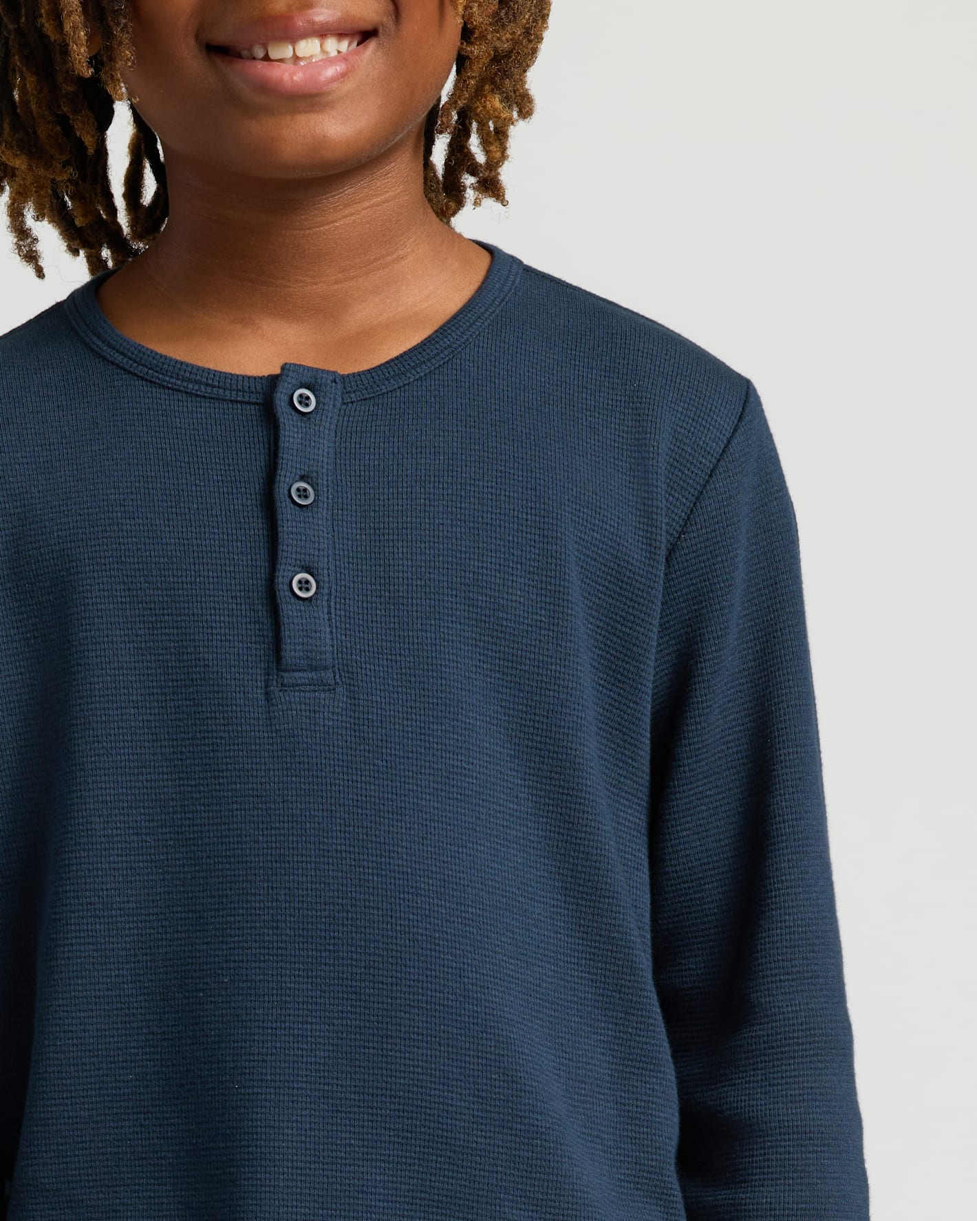 Boys Navy Long Sleeve Waffle Henley