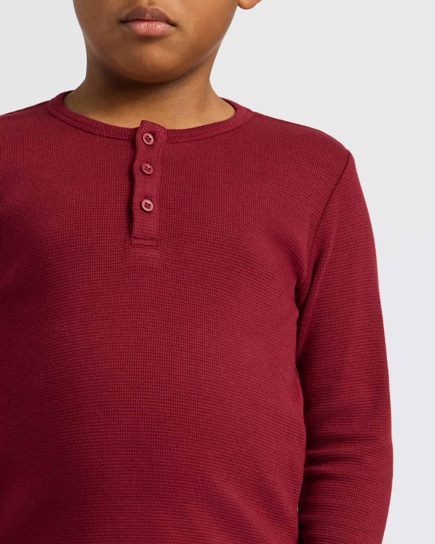 Boys' Dark Maroon Long Sleeve Waffle Henley