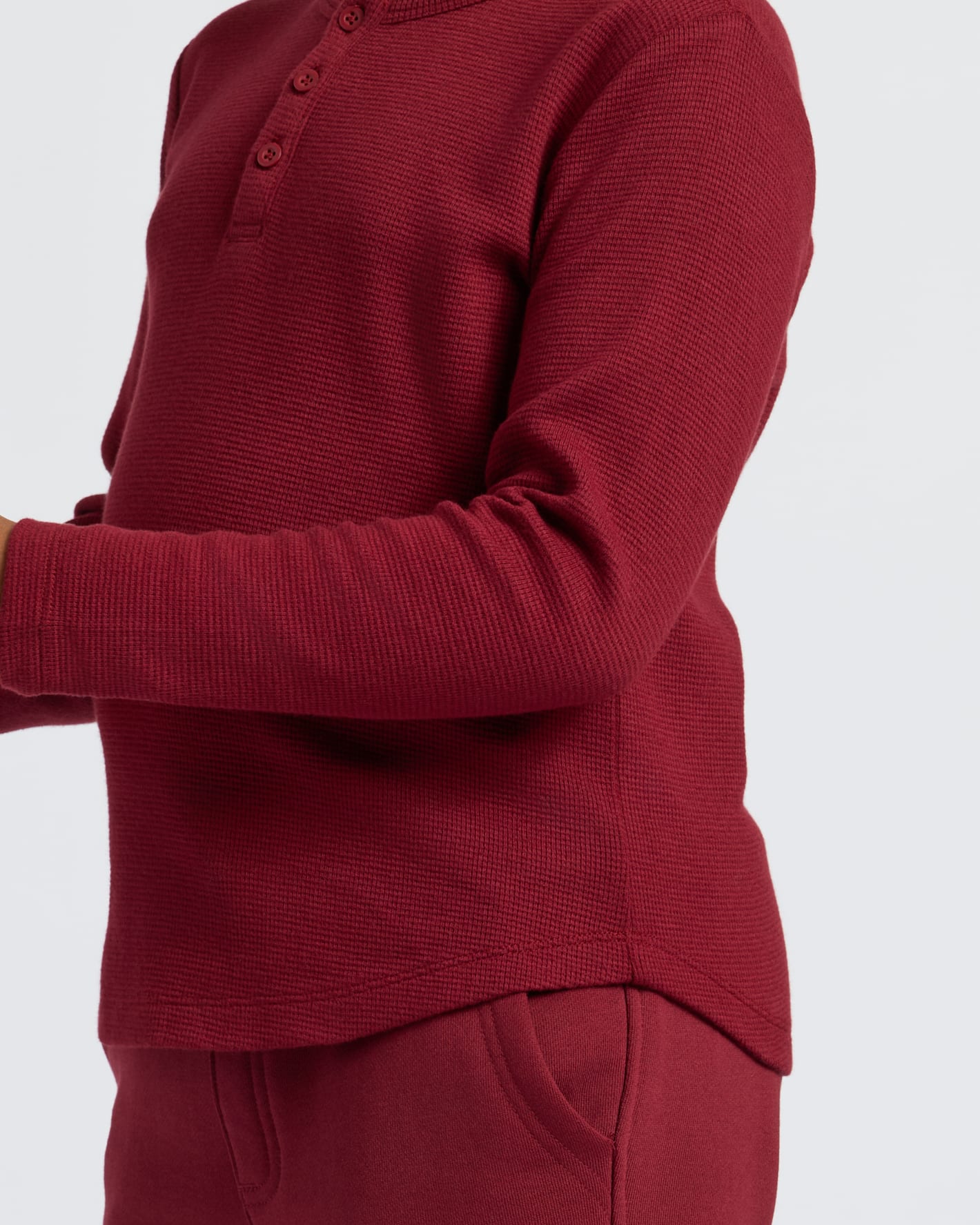 Boys' Dark Maroon Long Sleeve Waffle Henley