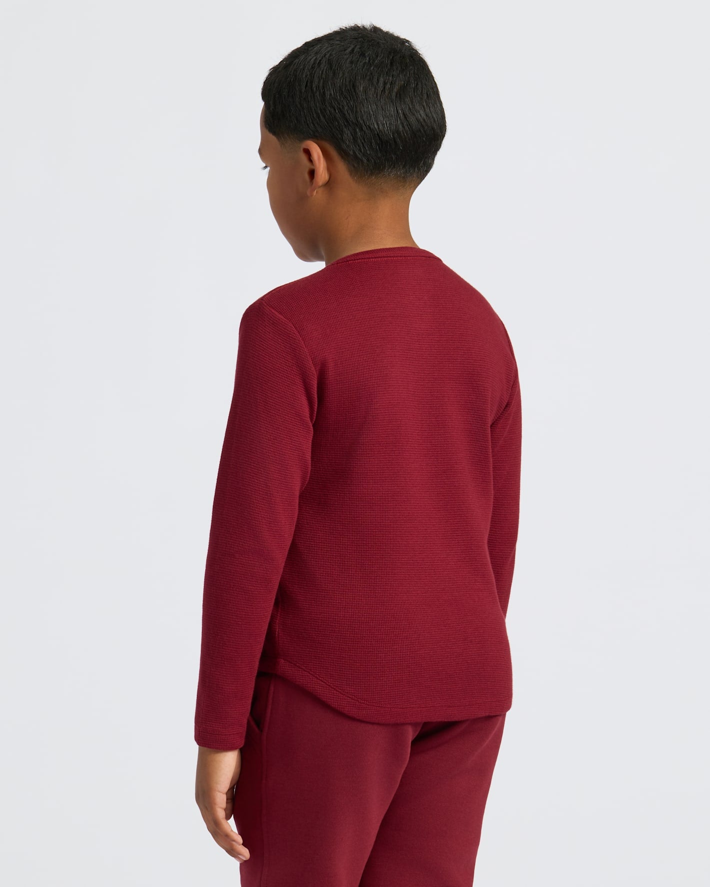 Boys' Dark Maroon Long Sleeve Waffle Henley