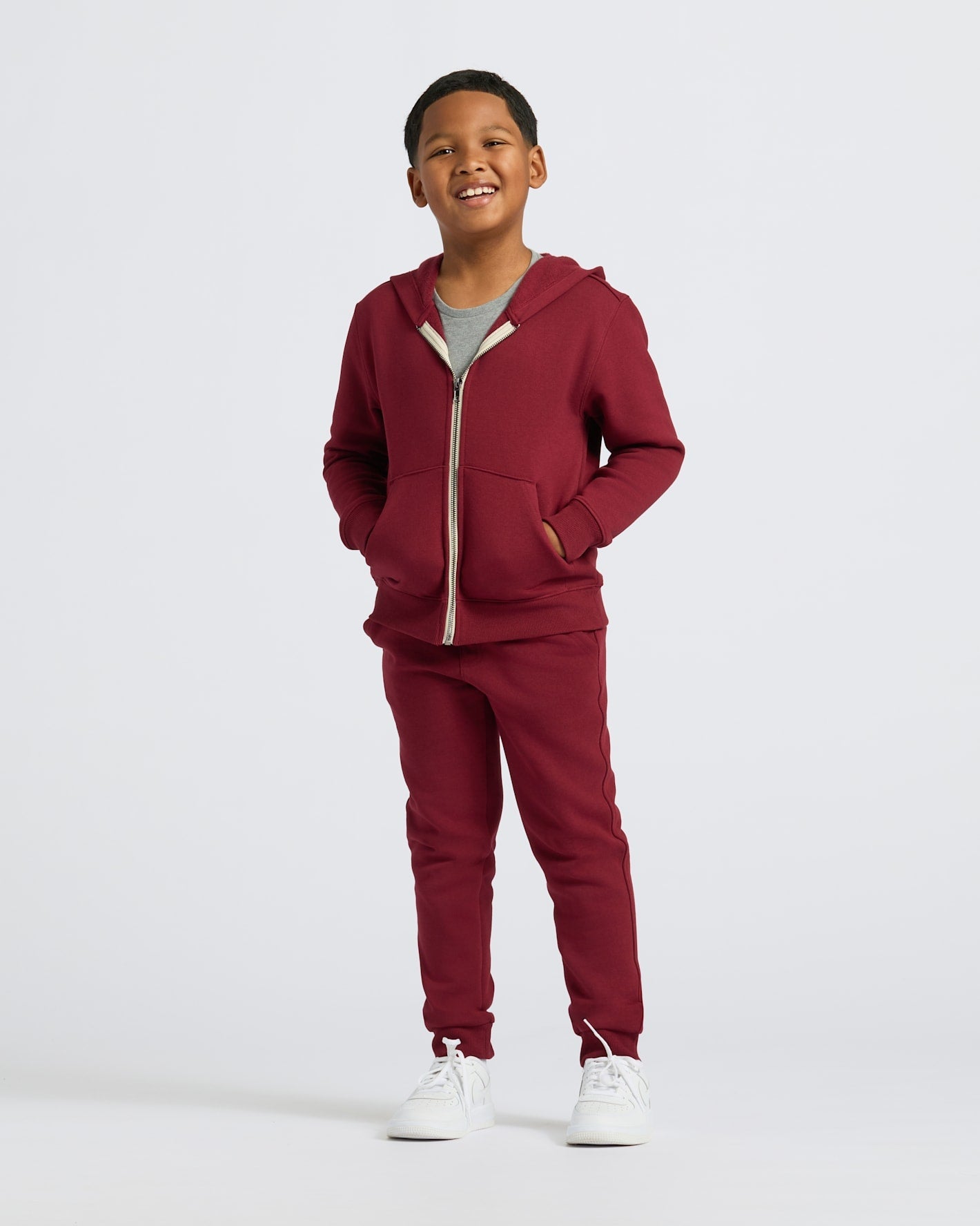 Boys' Dark Maroon Fleece Full Zip Hoodie