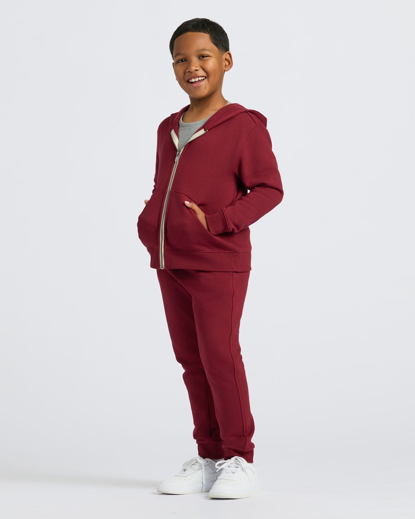 Boys' Dark Maroon Fleece Full Zip Hoodie