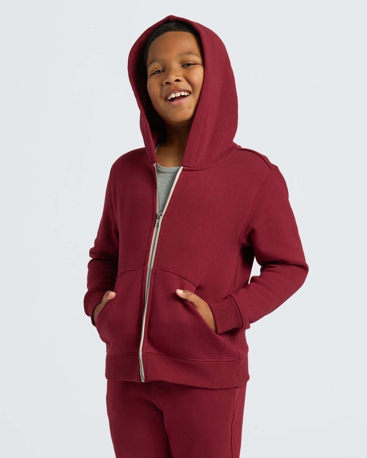 Boys' Dark Maroon Fleece Full Zip Hoodie