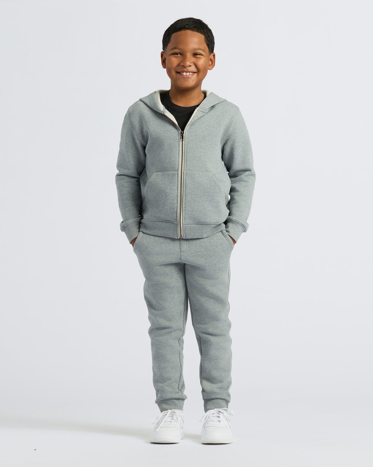 Boys' Medium Heather Gray Fleece Full Zip Hoodie
