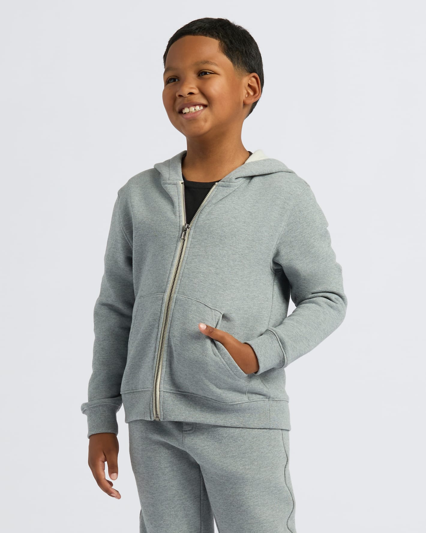 Boys' Medium Heather Gray Fleece Full Zip Hoodie