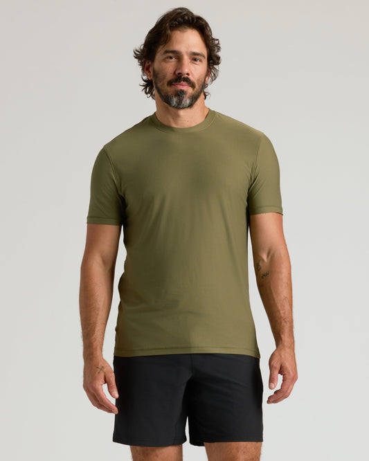 Military Green Active Crew Neck Tee