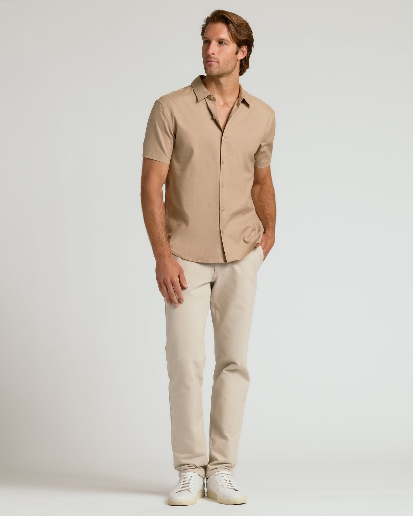 Dusty Taupe Short Sleeve Linen Shirt