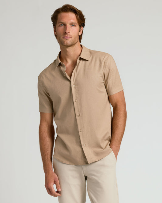 Dusty Taupe Short Sleeve Linen Shirt