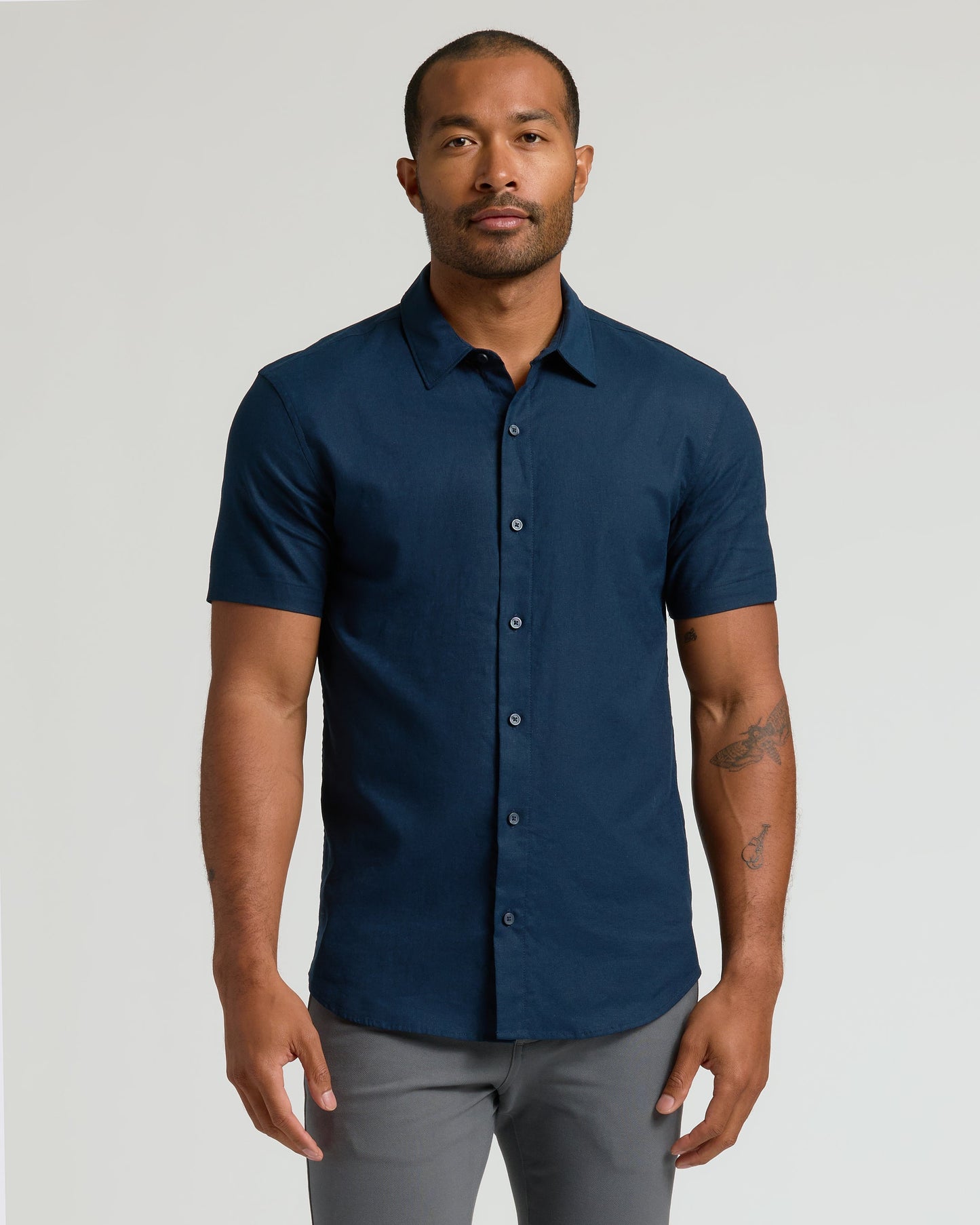 Navy Short Sleeve Linen Shirt