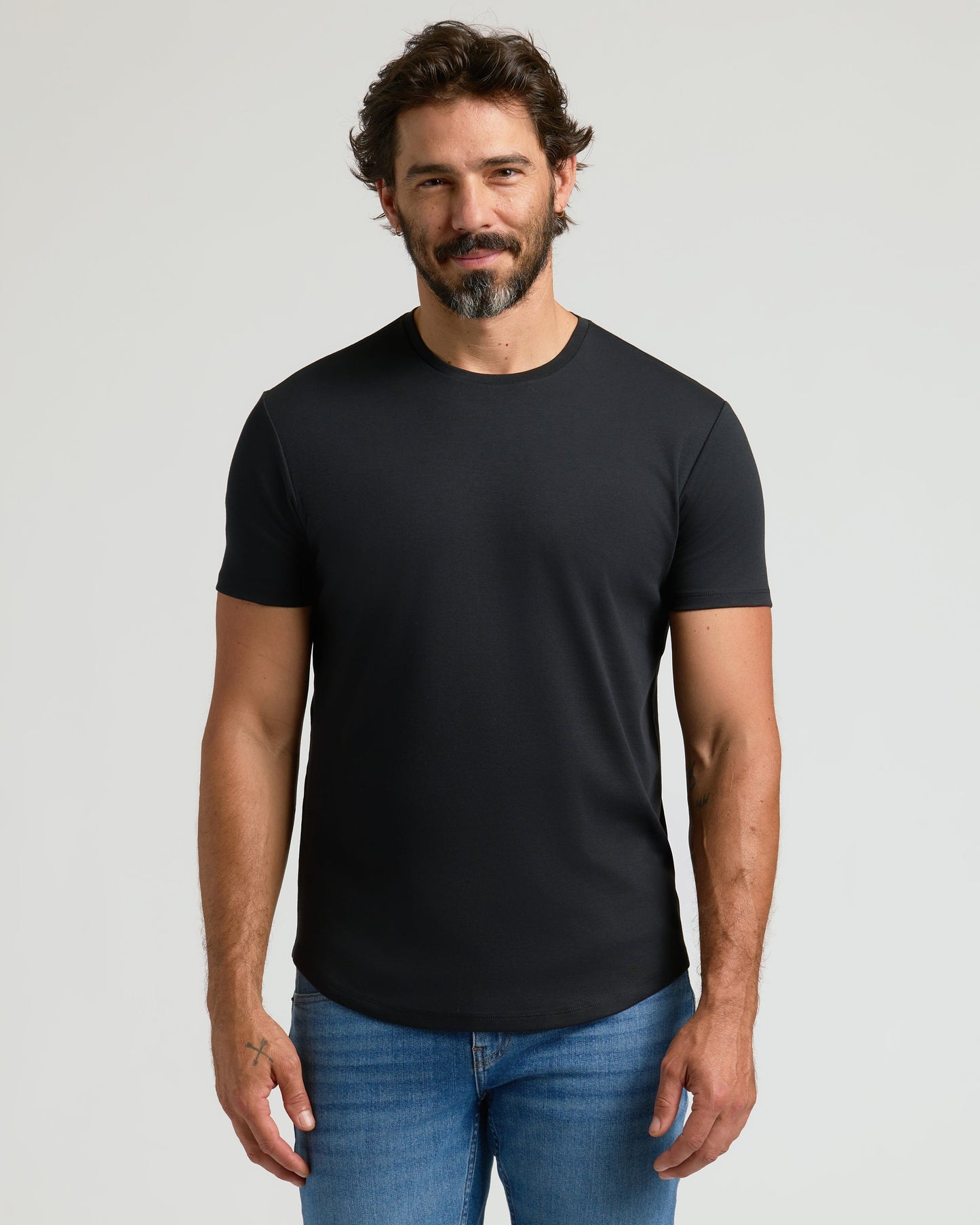 Black Pima Crew Curved Hem