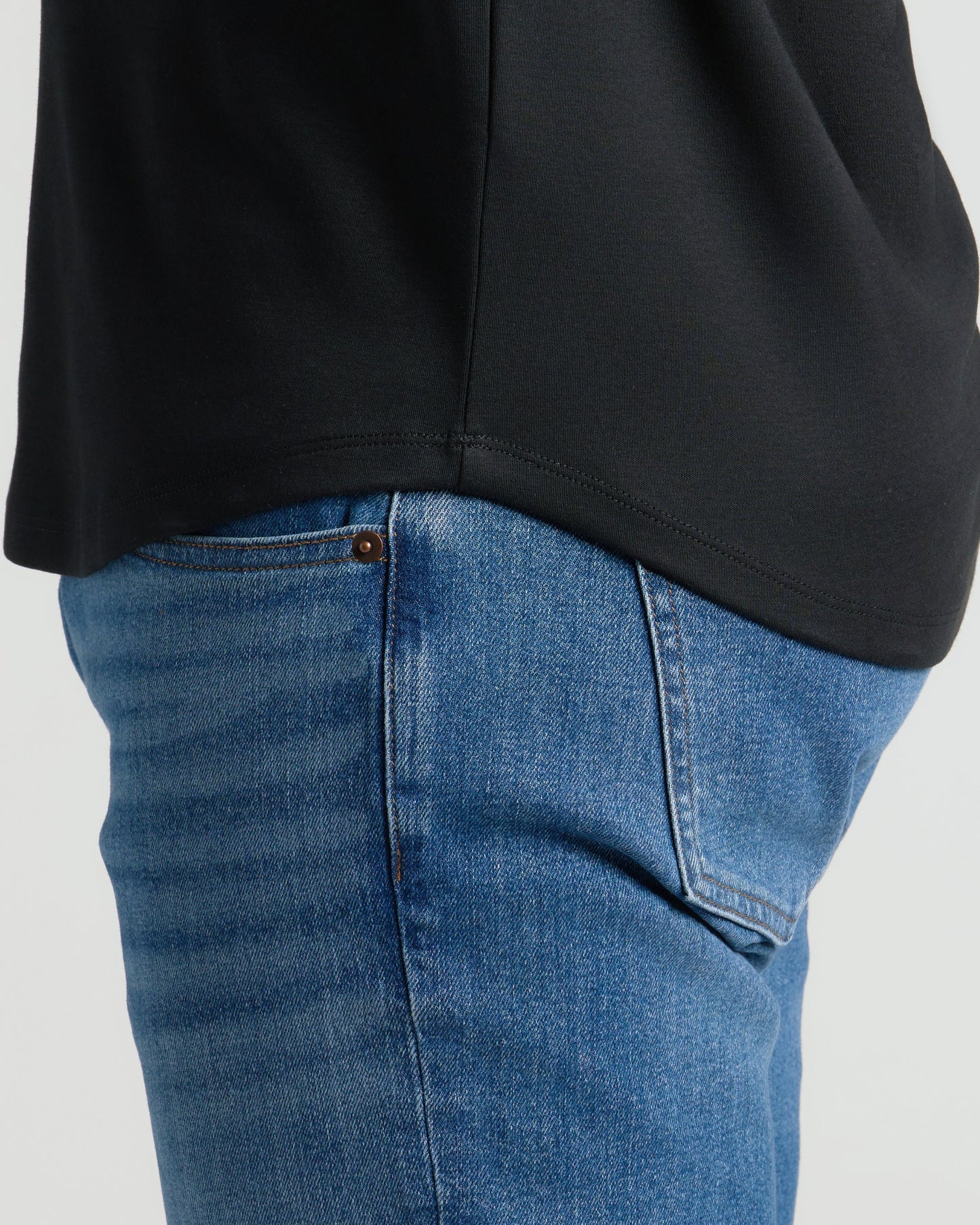 Black Pima Crew Curved Hem