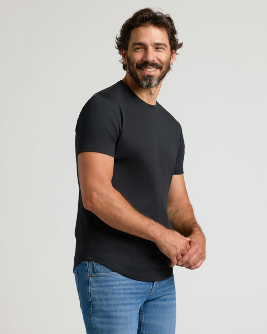 Black Pima Crew Curved Hem
