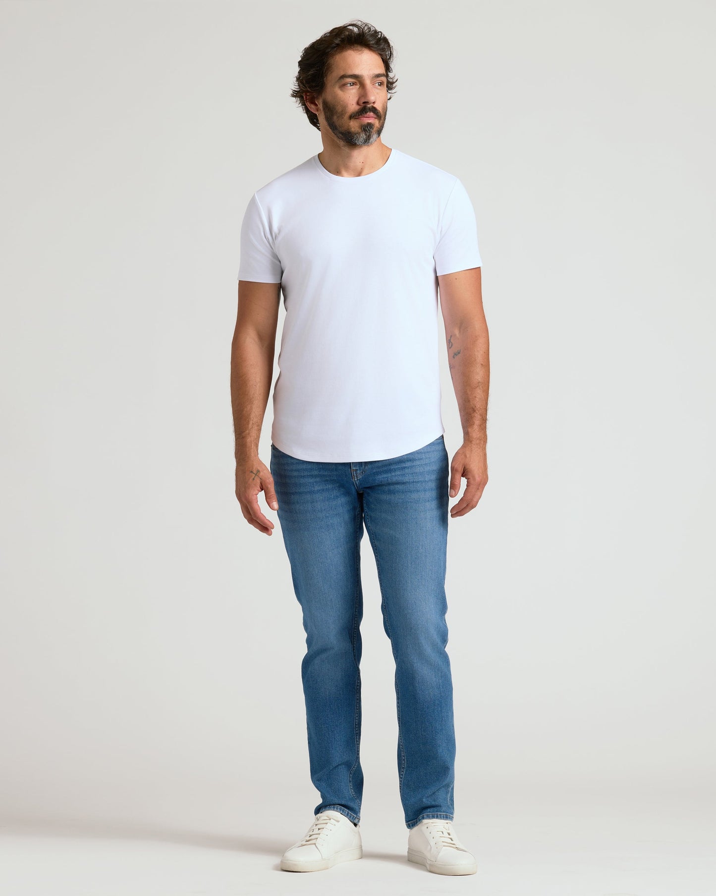 White Pima Crew Curved Hem