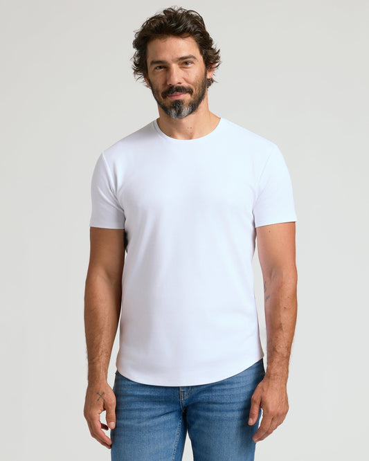 White Pima Crew Curved Hem