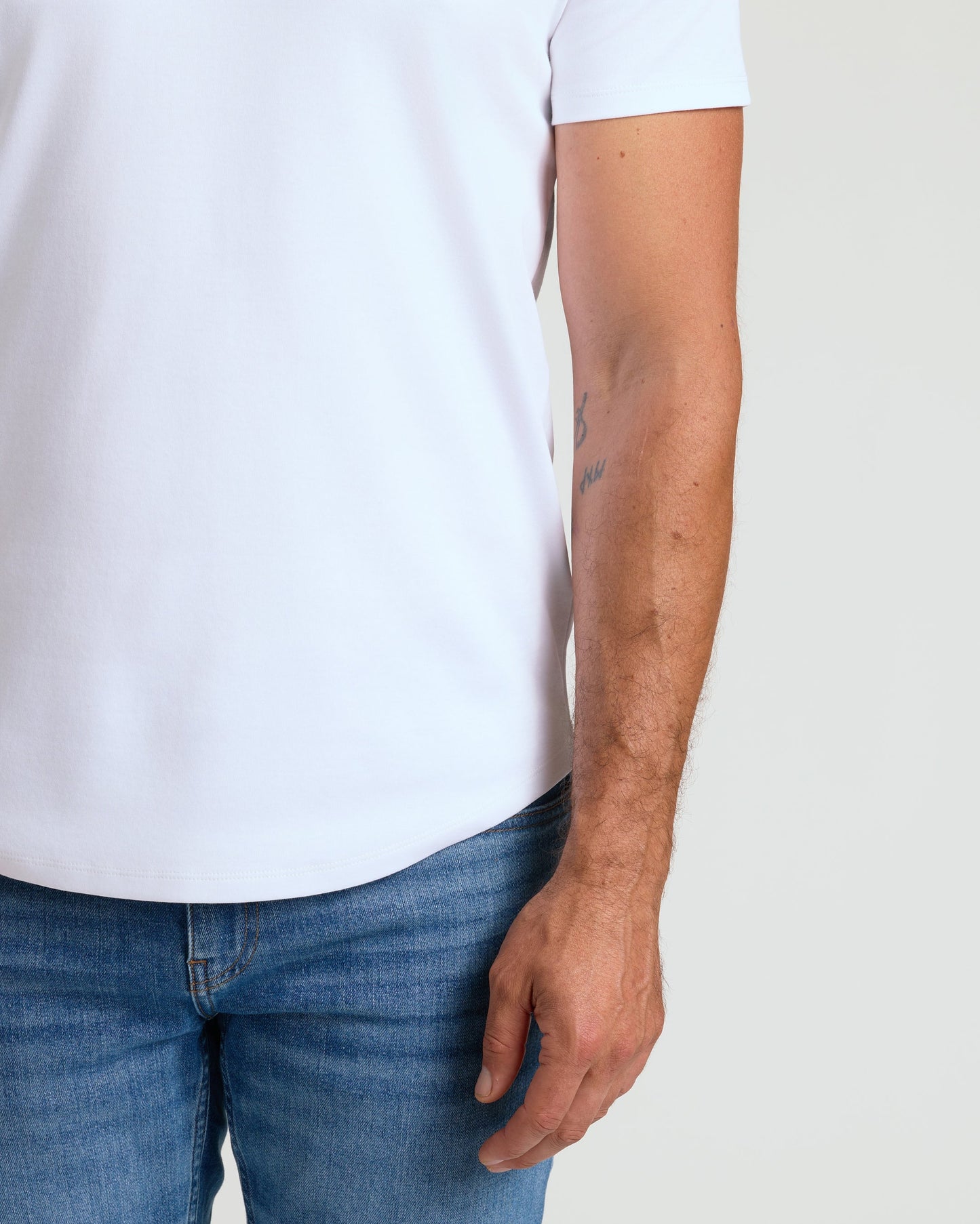 White Pima Crew Curved Hem