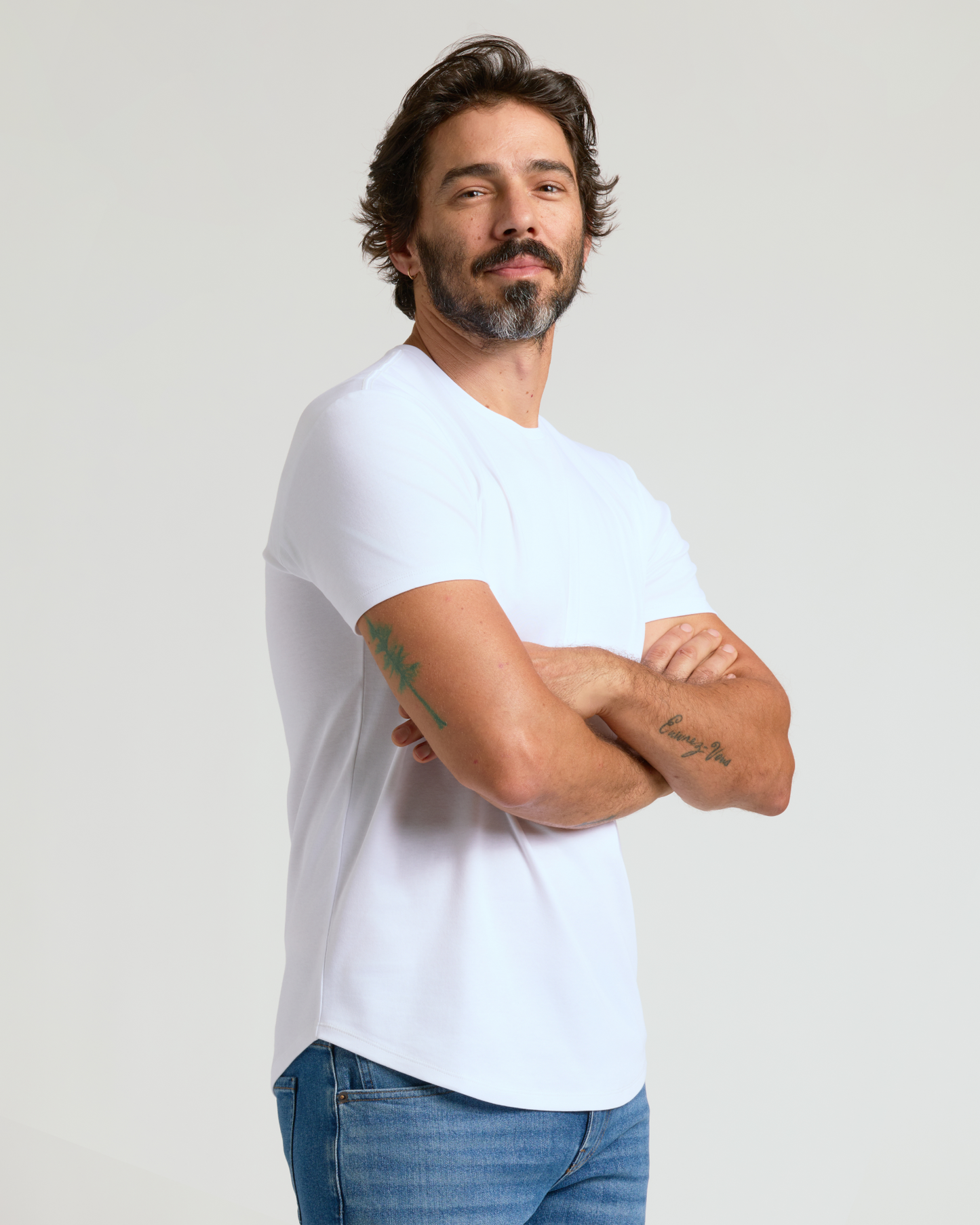 White Pima Crew Curved Hem