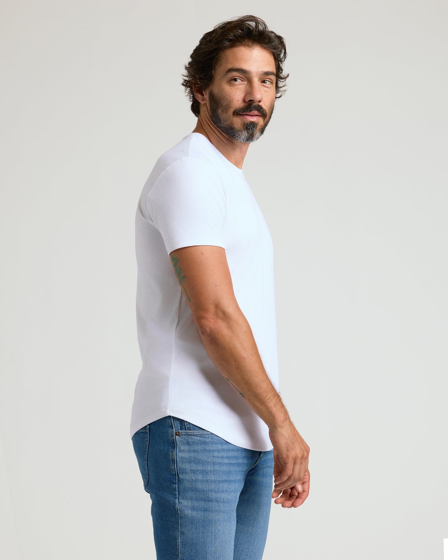 White Pima Crew Curved Hem