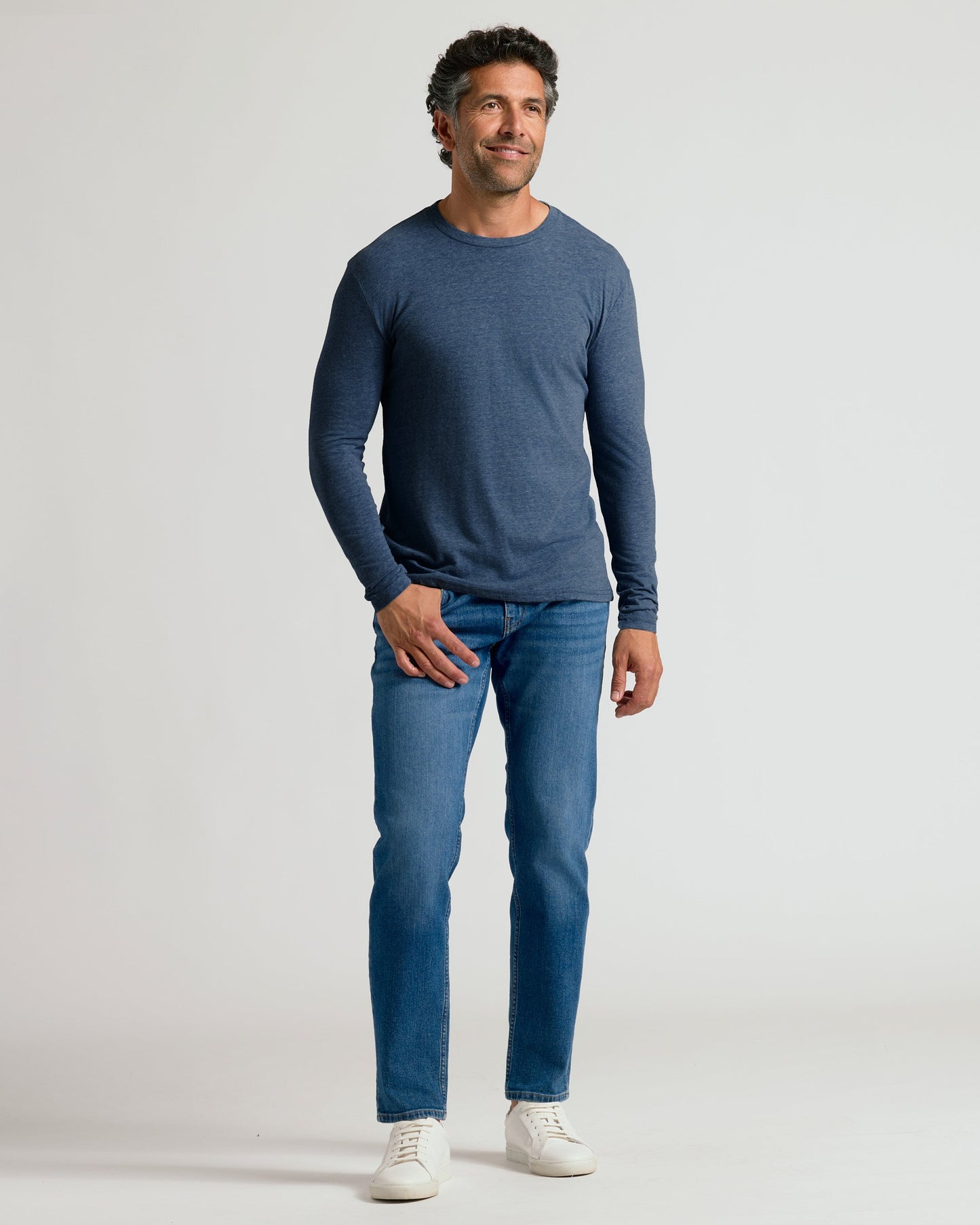 Heather Navy Classic Long Sleeve Crew Neck