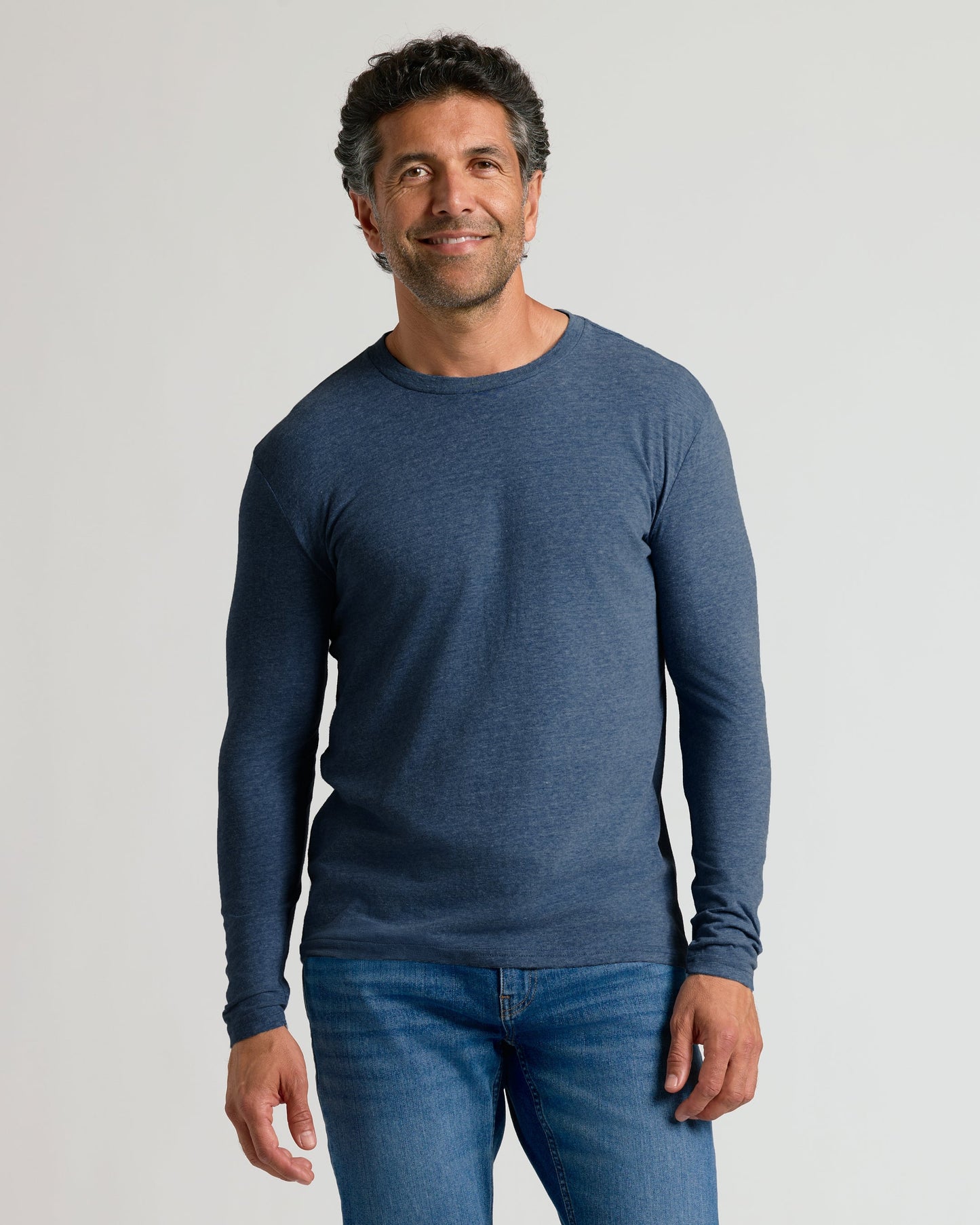 Heather Navy Classic Long Sleeve Crew Neck