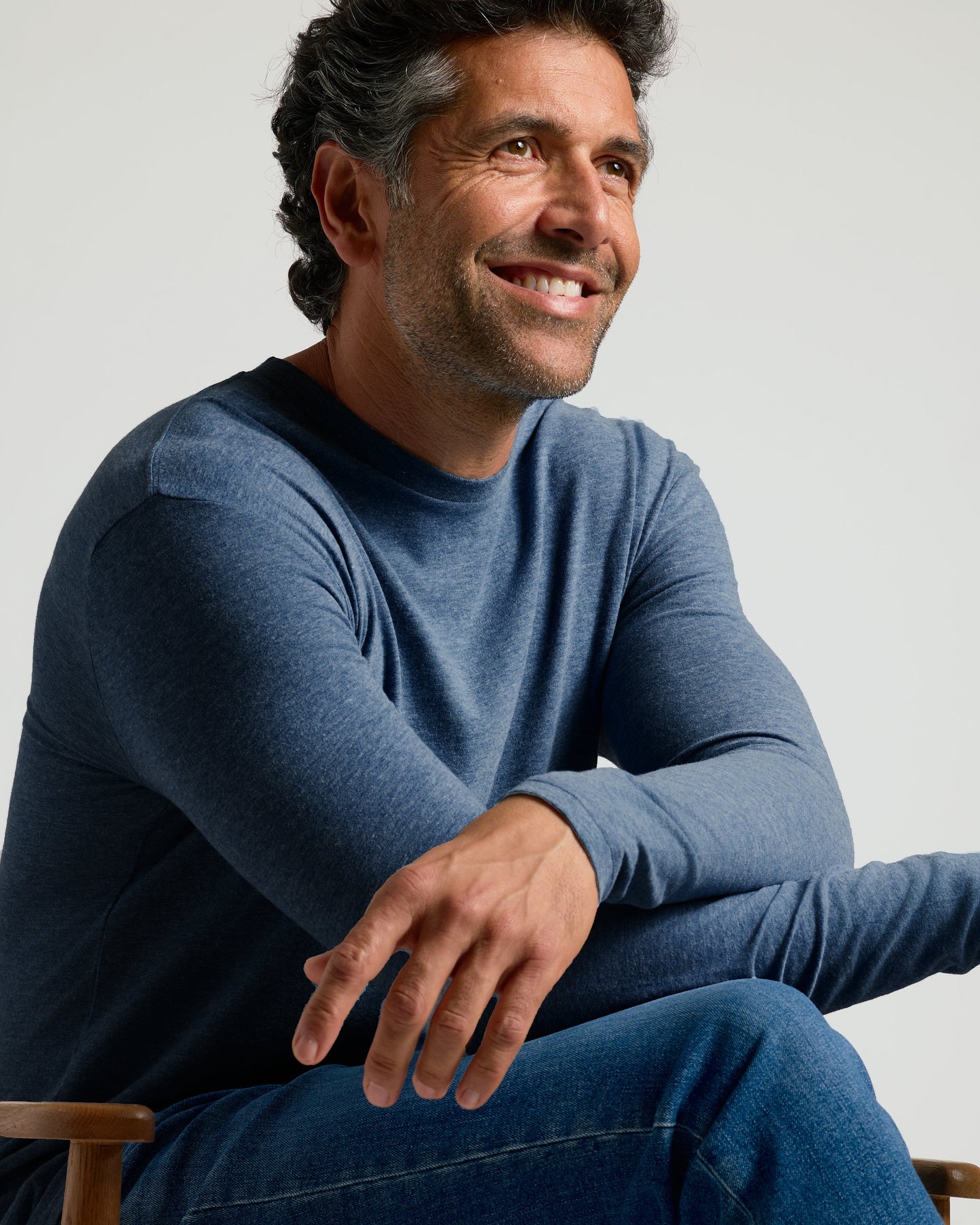 Heather Navy Classic Long Sleeve Crew Neck