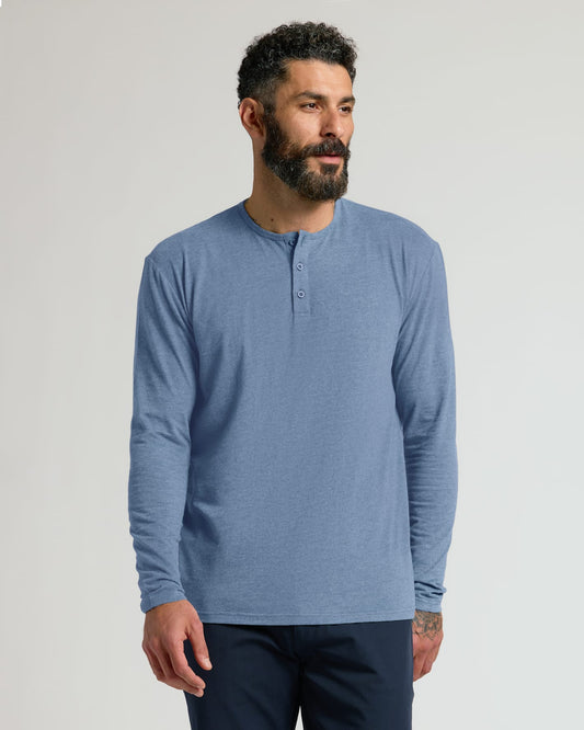 Dark Heather Vintage Navy Classic Long Sleeve Henley