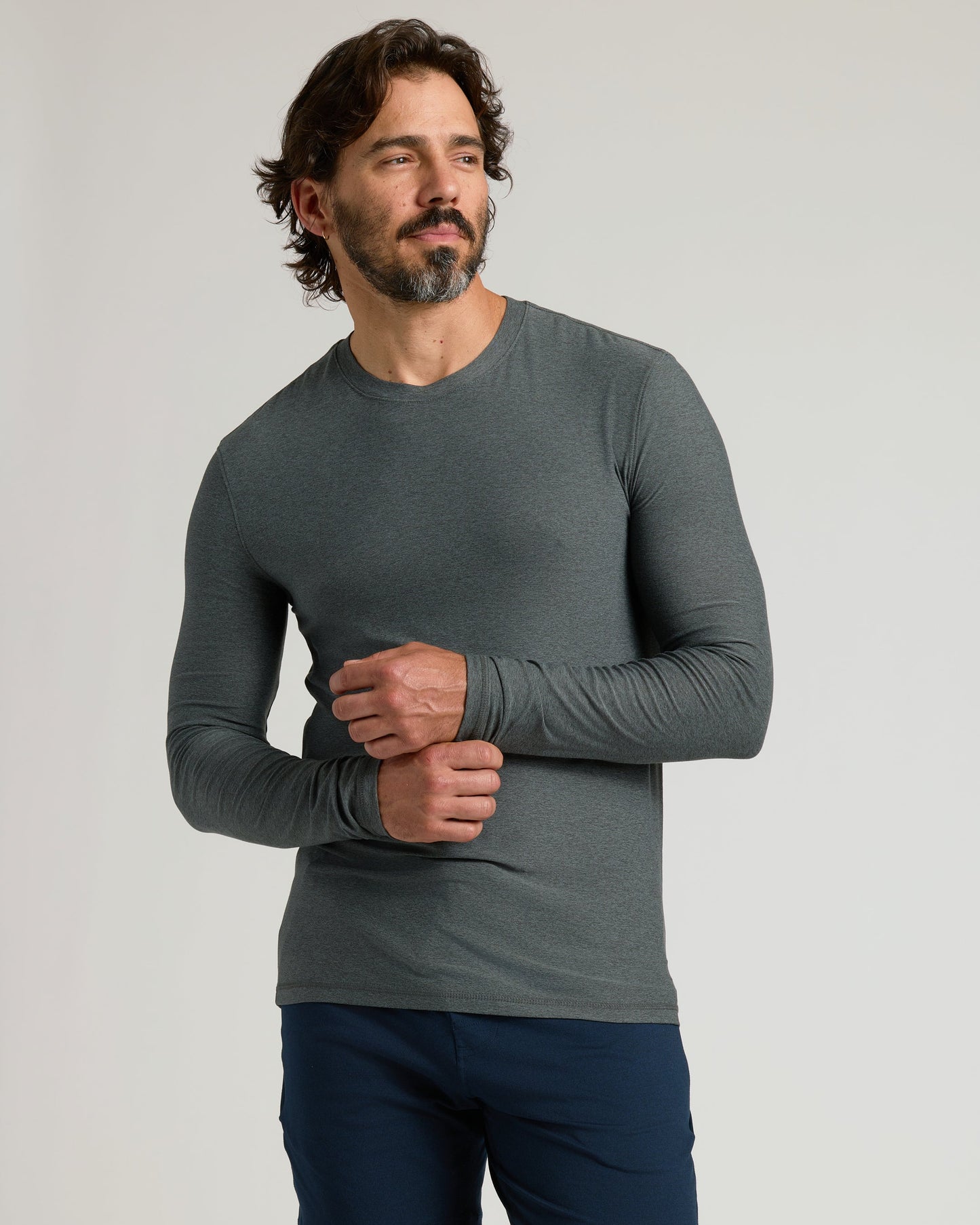 Charcoal Heather Gray Active Long Sleeve Crew T-Shirt