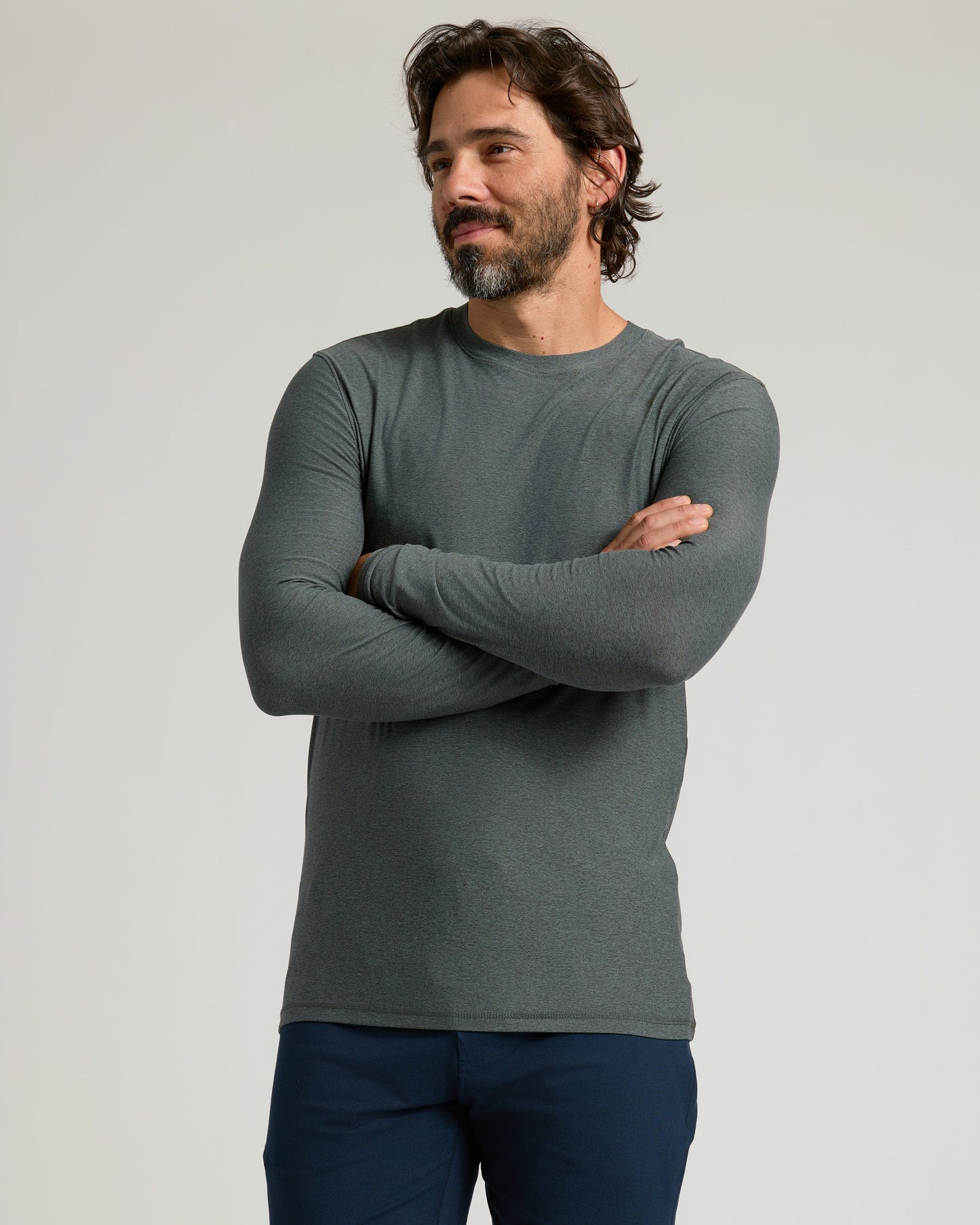 Charcoal Heather Gray Active Long Sleeve Crew T-Shirt