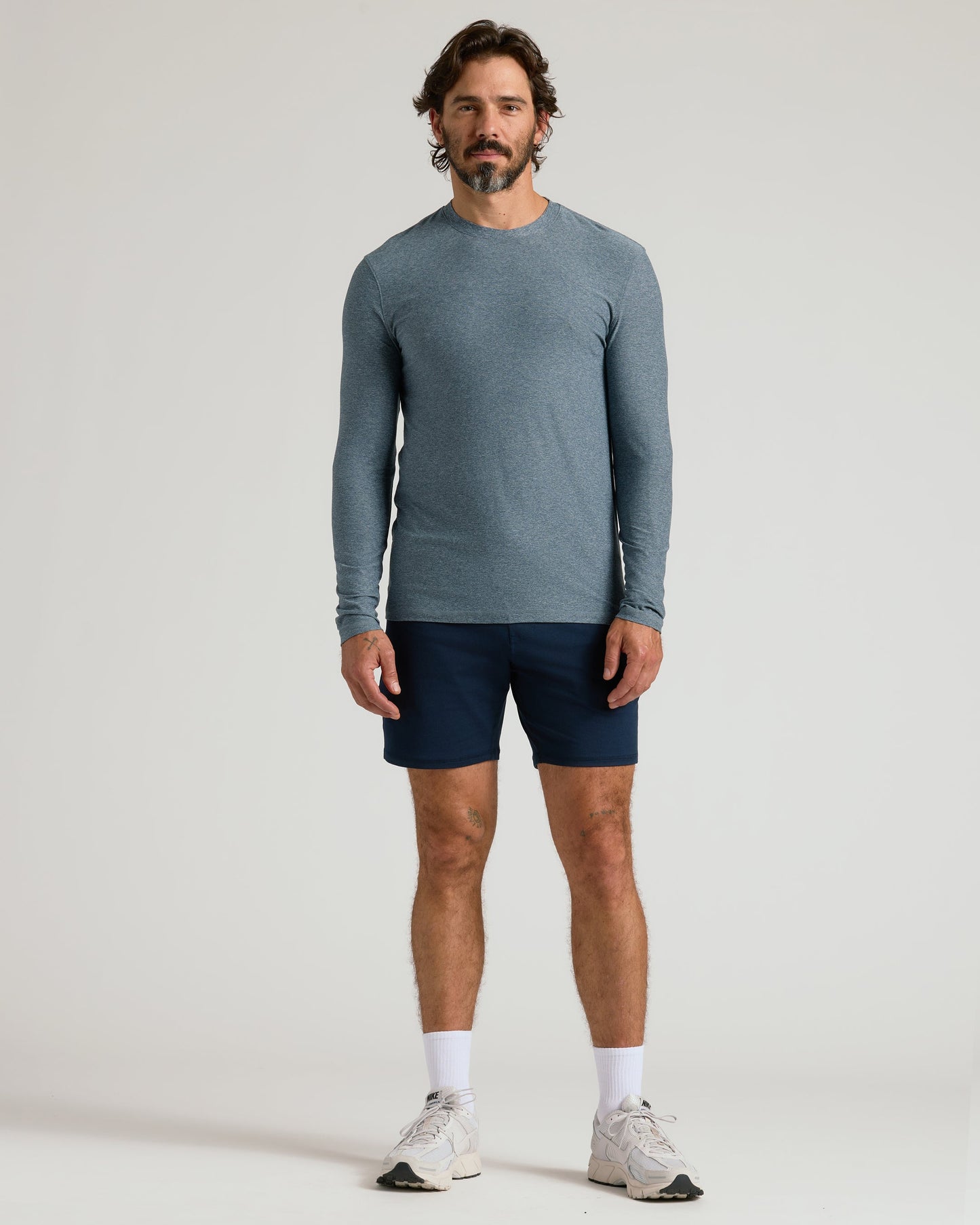 Heather Navy Active Long Sleeve Crew T-Shirt
