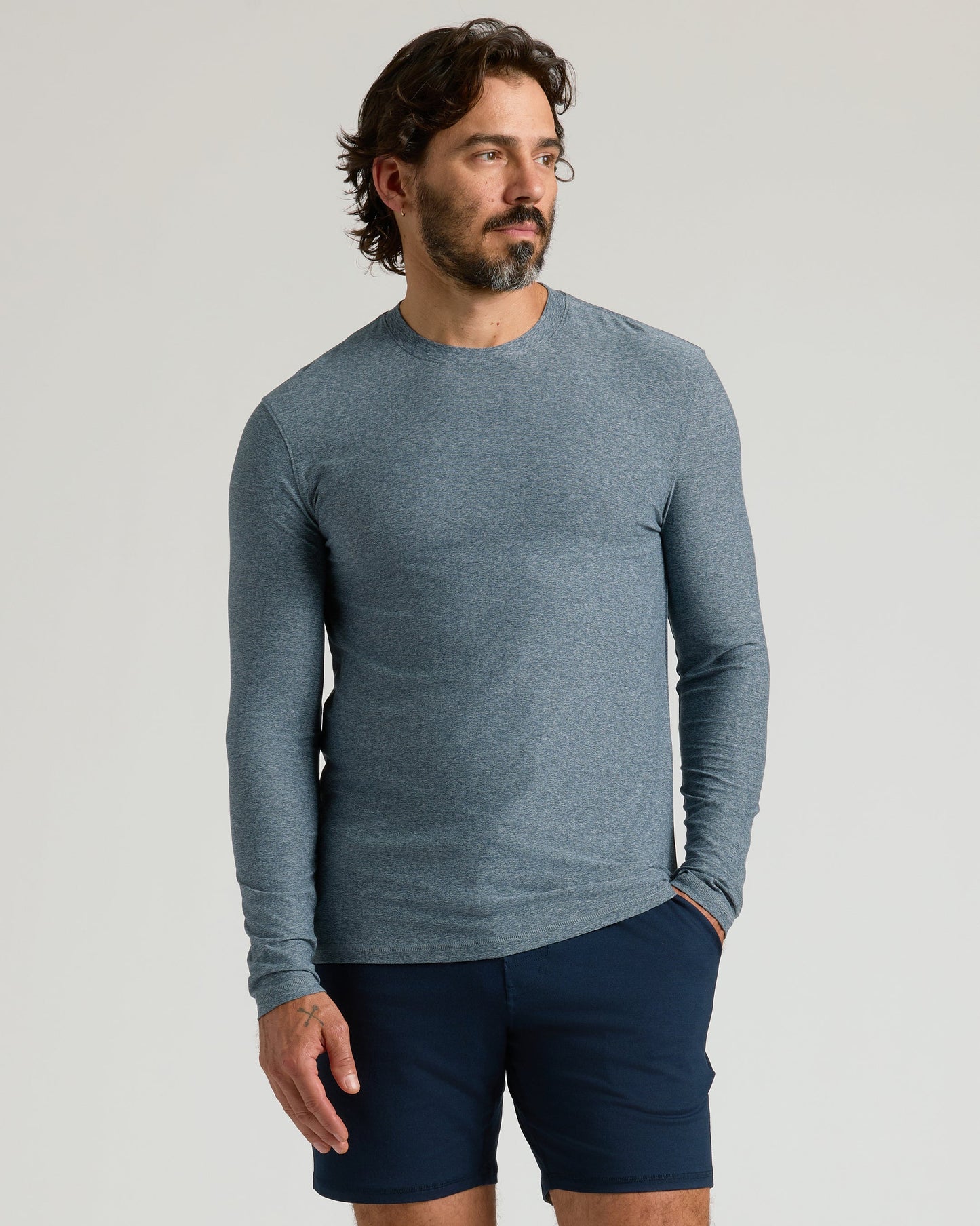 Heather Navy Active Long Sleeve Crew T-Shirt