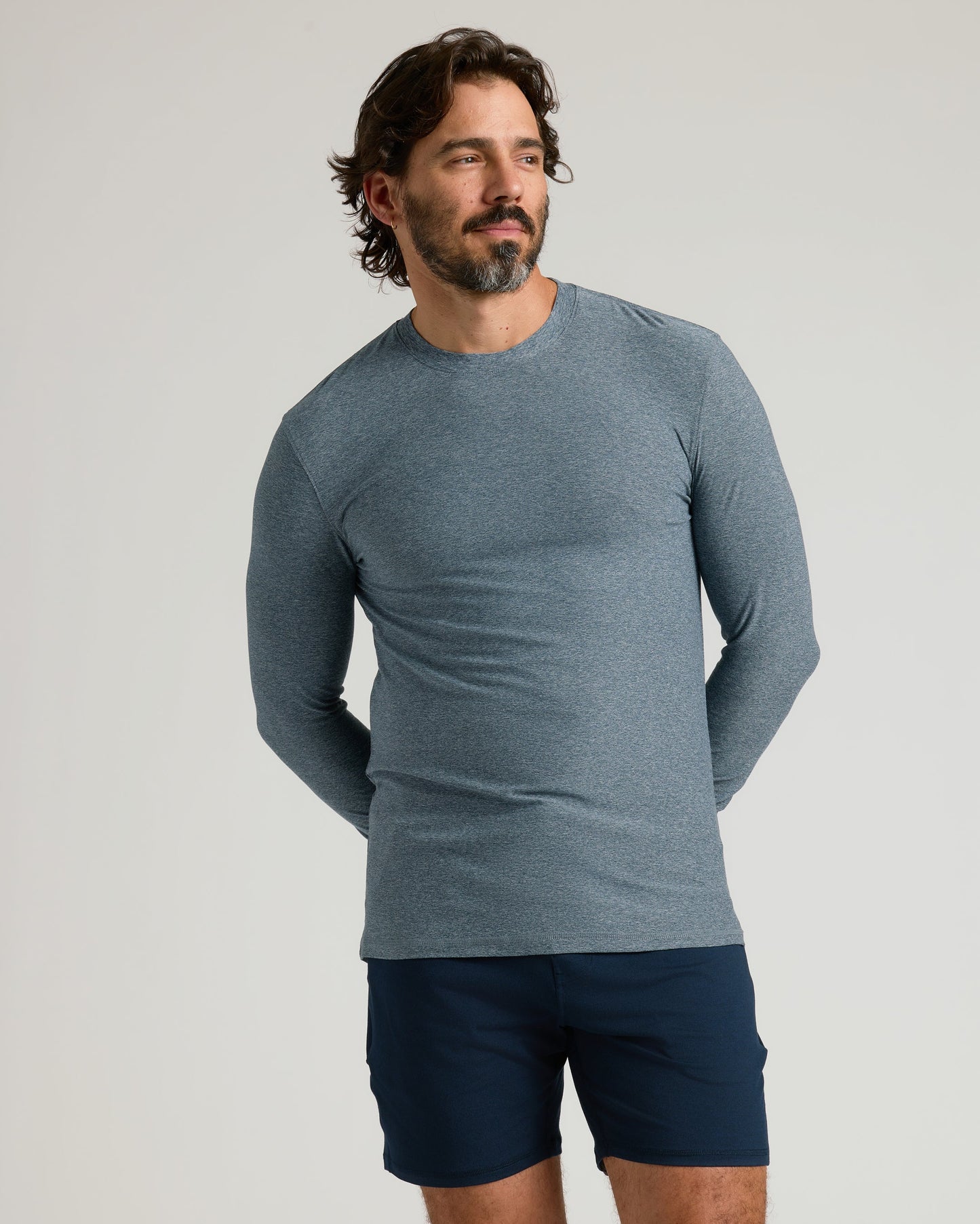 Heather Navy Active Long Sleeve Crew T-Shirt