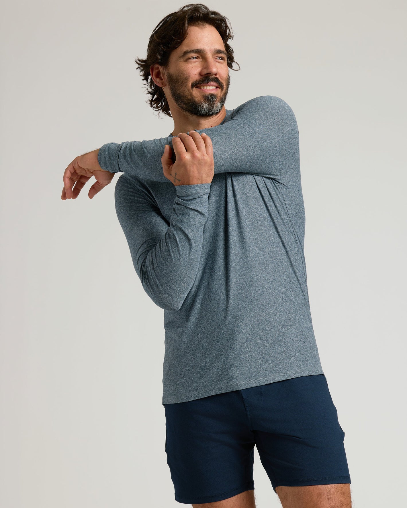 Heather Navy Active Long Sleeve Crew T-Shirt