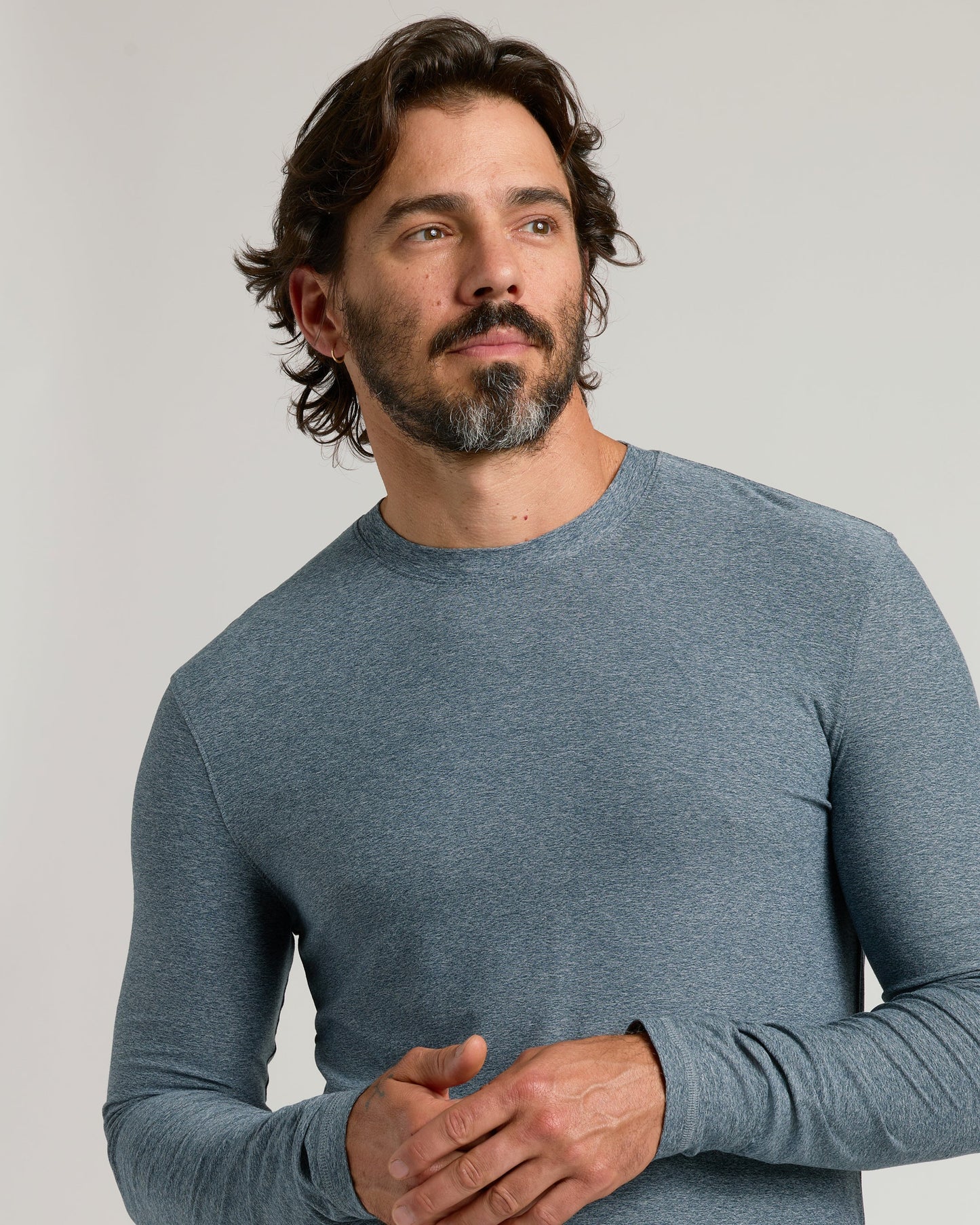 Heather Navy Active Long Sleeve Crew T-Shirt