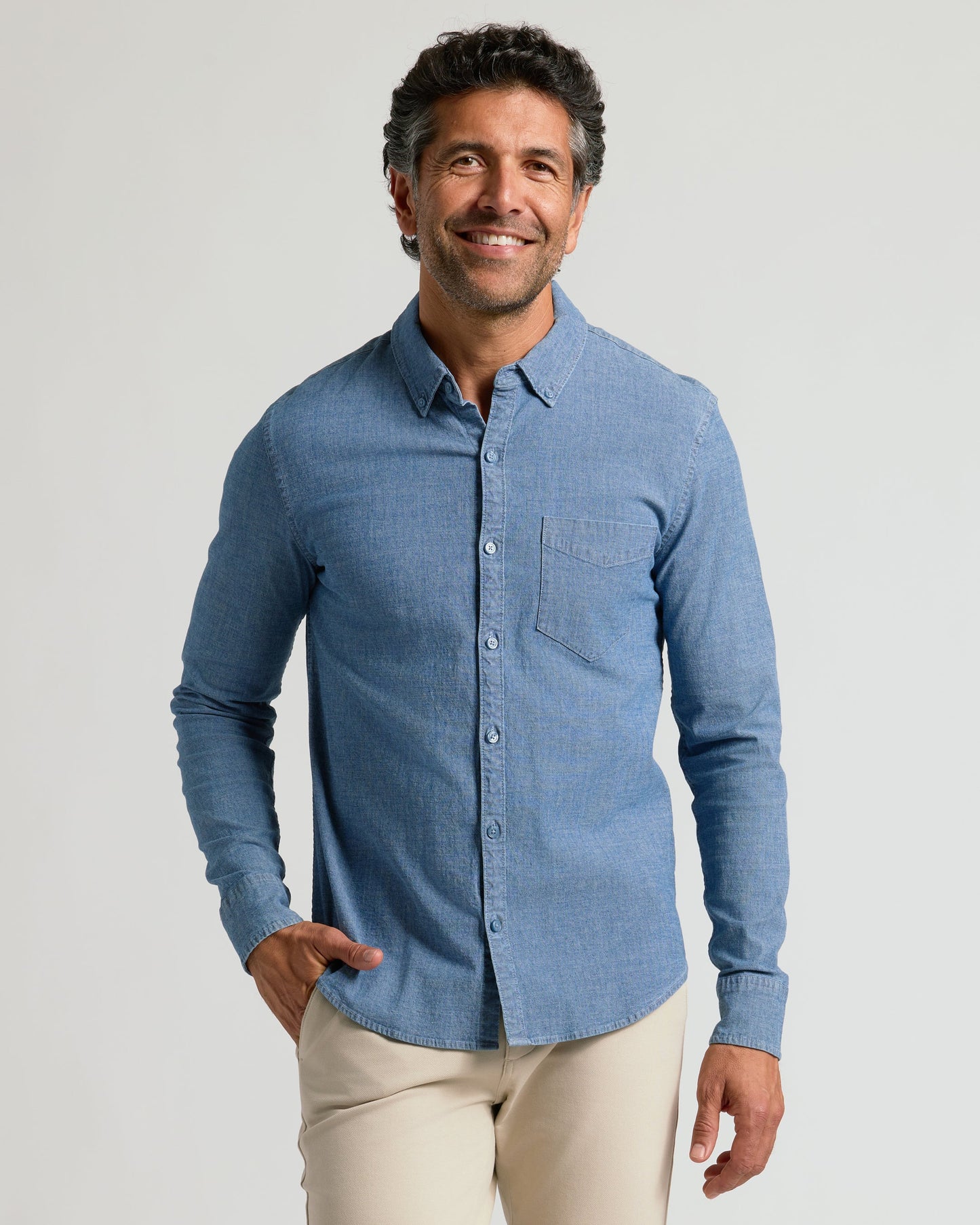 Light Indigo Wash Long Sleeve Chambray Shirt