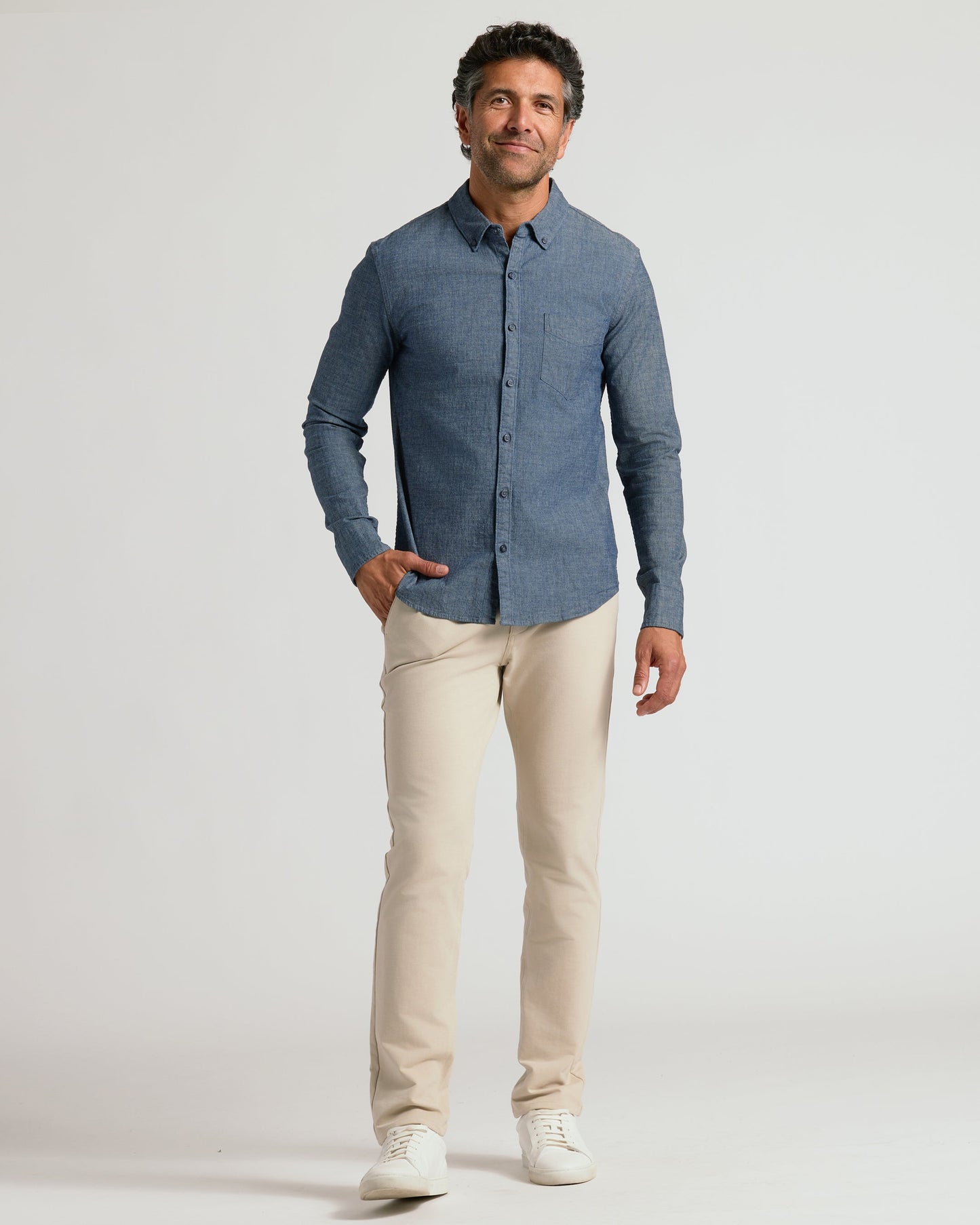 Medium Indigo Wash Long Sleeve Chambray Shirt