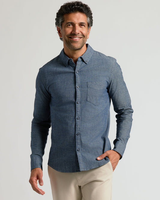 Medium Indigo Wash Long Sleeve Chambray Shirt