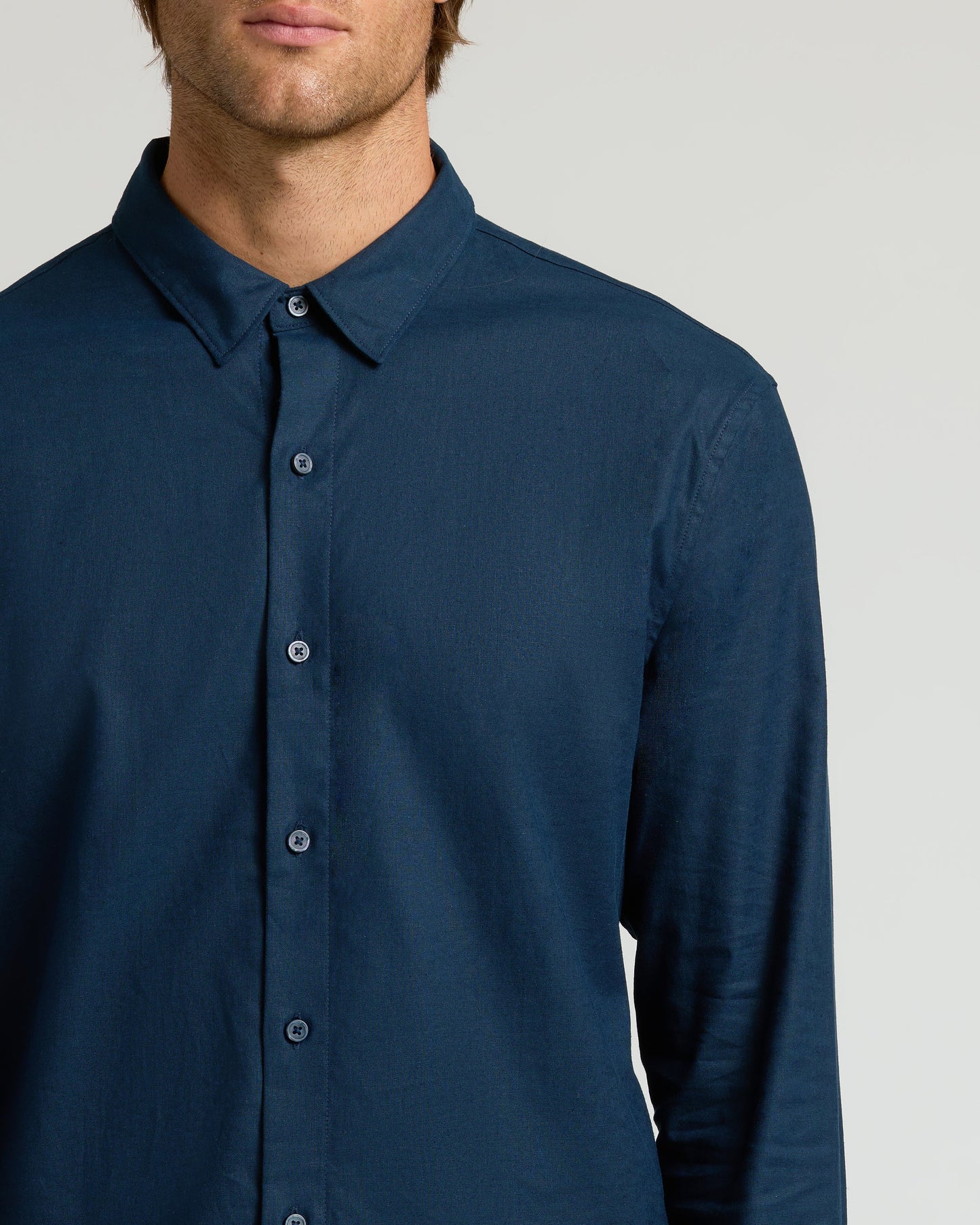 Navy Long Sleeve Linen Shirt