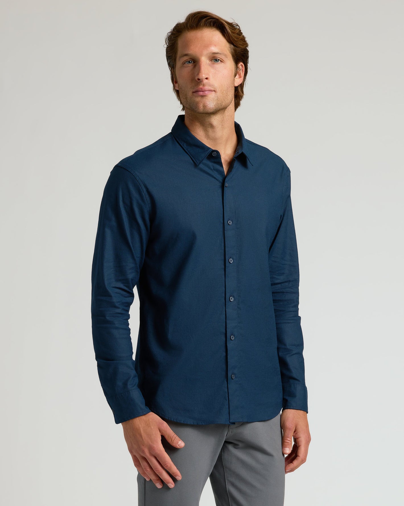 Navy Long Sleeve Linen Shirt